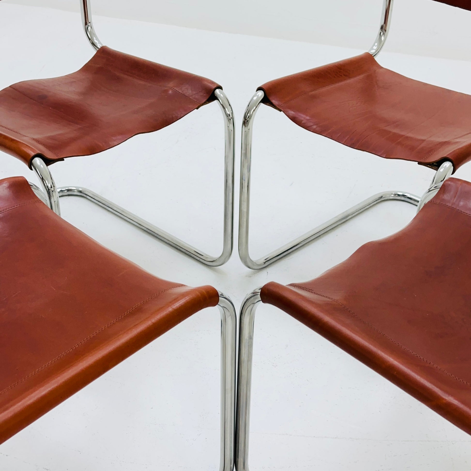 Set of 4 Mid-Century Vintage S33 Cognac Chairs by Mart Stam & Marcel Breuer from Thonet 1980s
