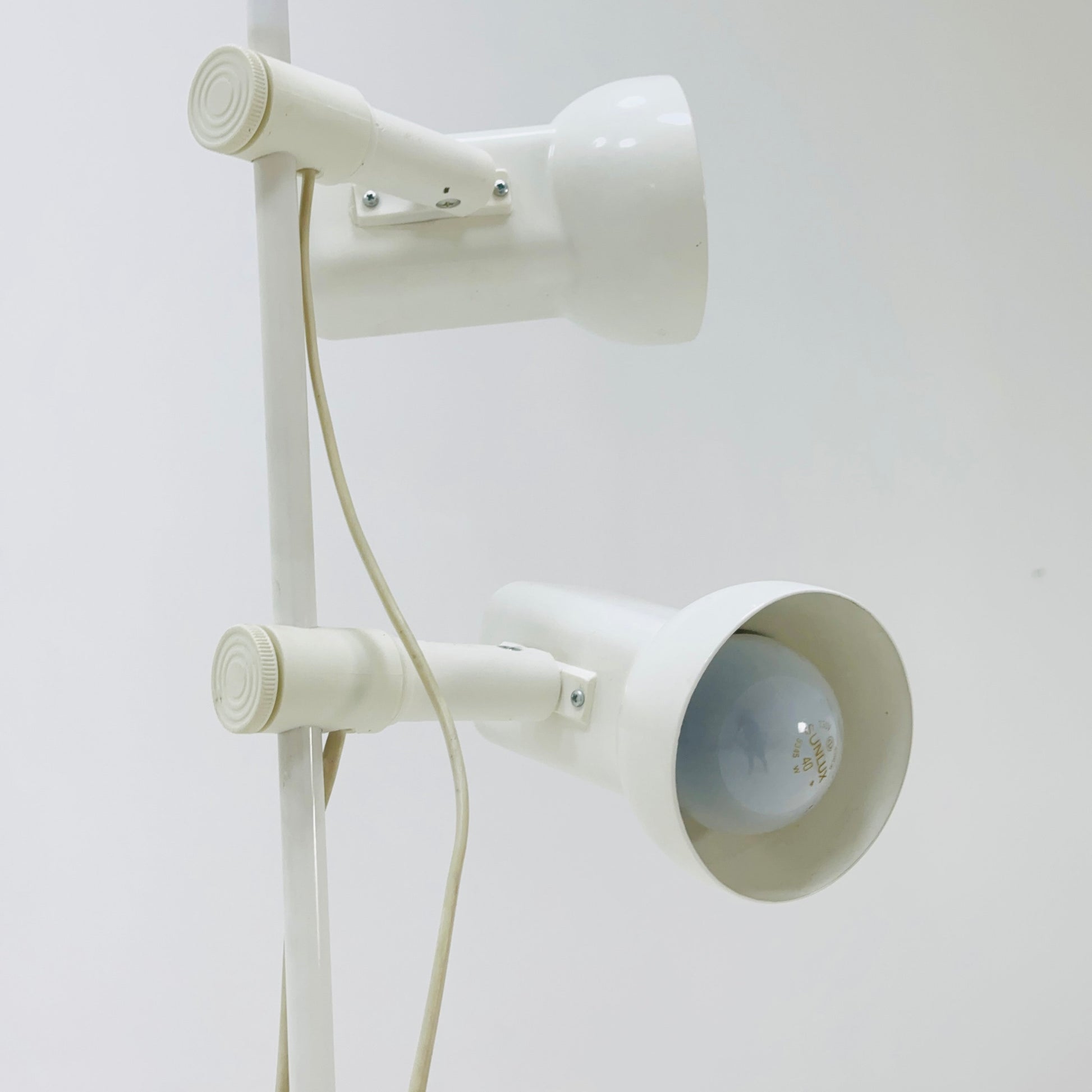 Space Age white / Cream Twin Spot Adjustable Floor Lamp, 1970s