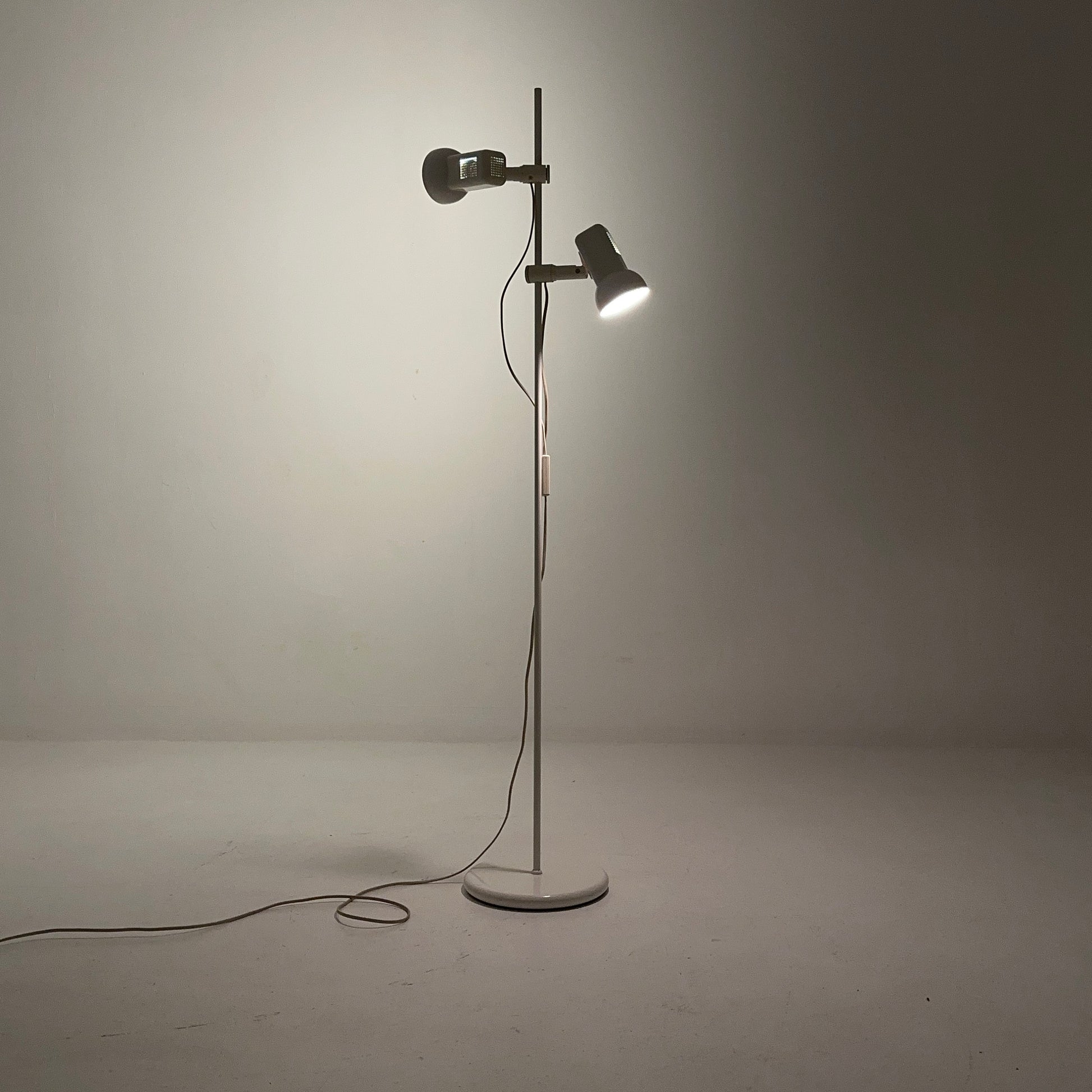 Space Age white / Cream Twin Spot Adjustable Floor Lamp, 1970s
