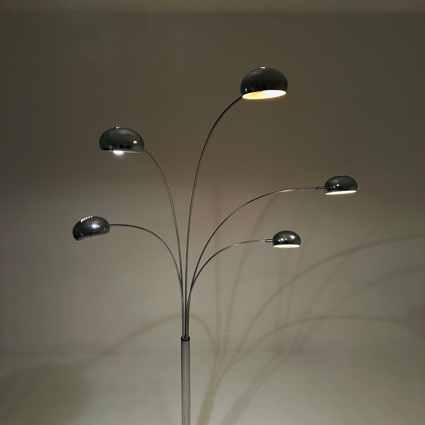 Mid century arch floor lamp Christian Koban chrome and Carrara marble for Dom Germany 1970s