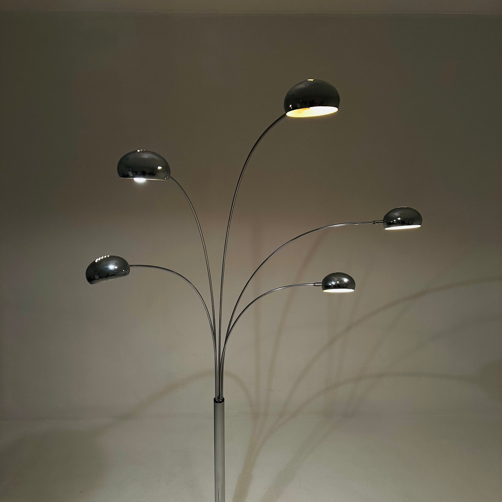 Mid century arch floor lamp Christian Koban chrome and Carrara marble for Dom Germany 1970s