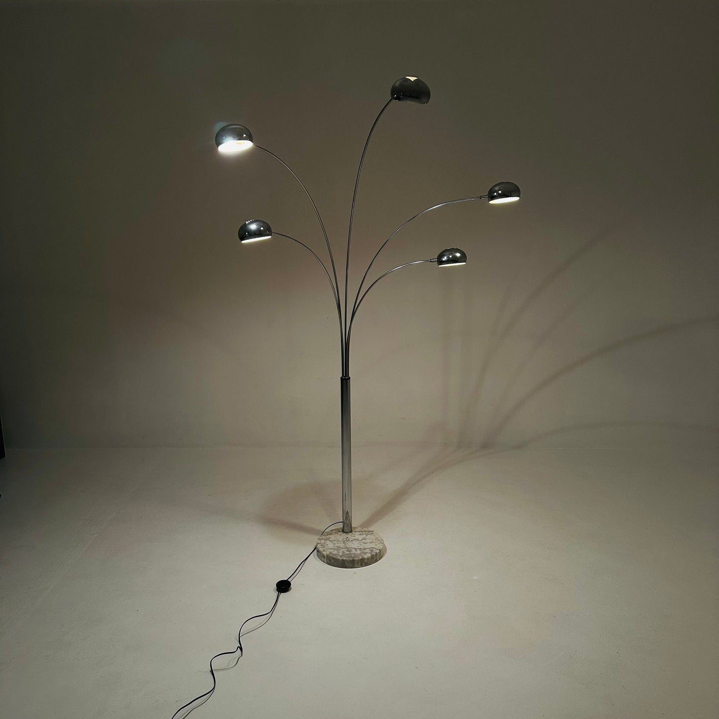 Mid century arch floor lamp Christian Koban chrome and Carrara marble for Dom Germany 1970s