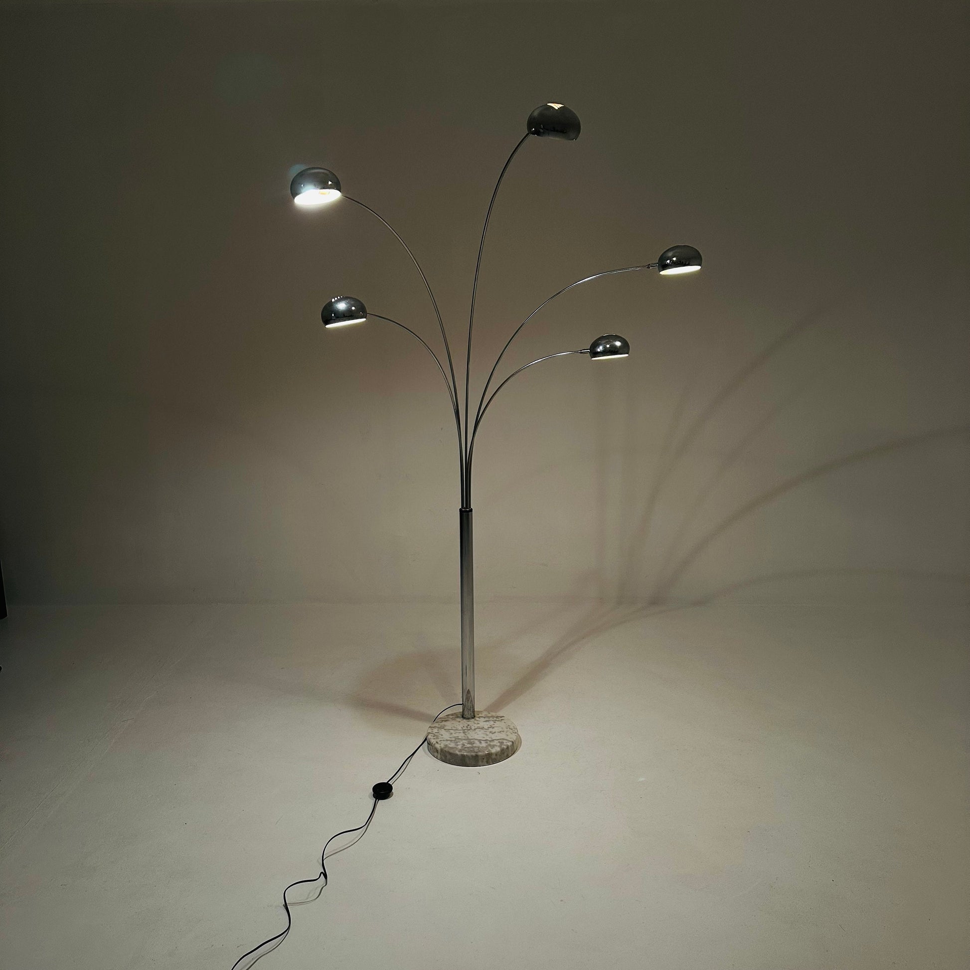 Mid century arch floor lamp Christian Koban chrome and Carrara marble for Dom Germany 1970s