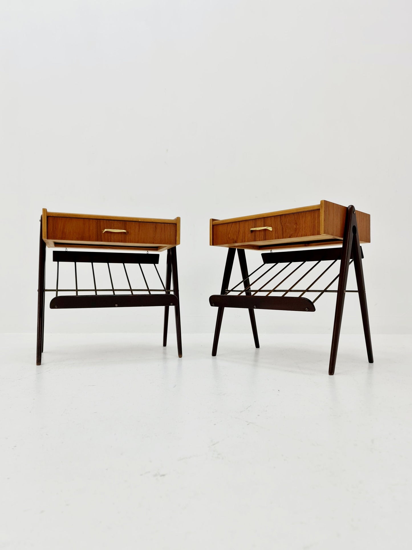 Danish MidCentury Teak and brass nightstands / bedside tables, 1960s