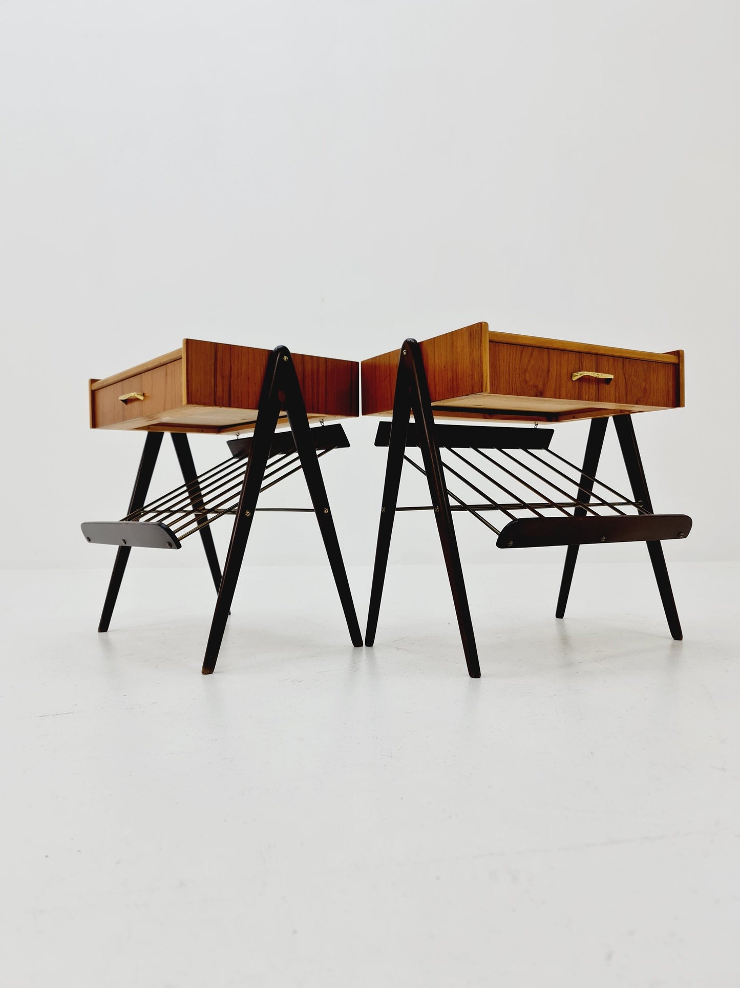 Danish MidCentury Teak and brass nightstands / bedside tables, 1960s