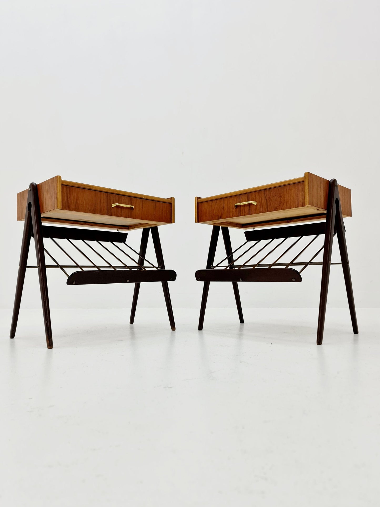 Danish MidCentury Teak and brass nightstands / bedside tables, 1960s