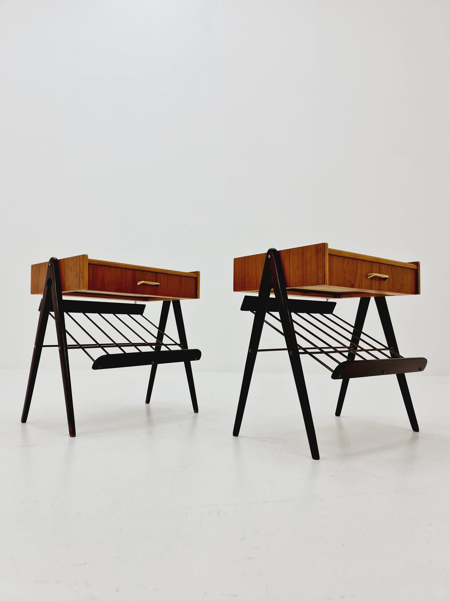 Danish MidCentury Teak and brass nightstands / bedside tables, 1960s
