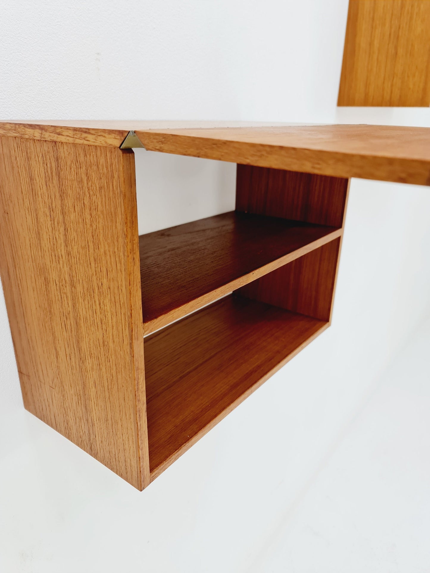 Rare pair of Danish teak floating extandable shelf nightstands, 1960s