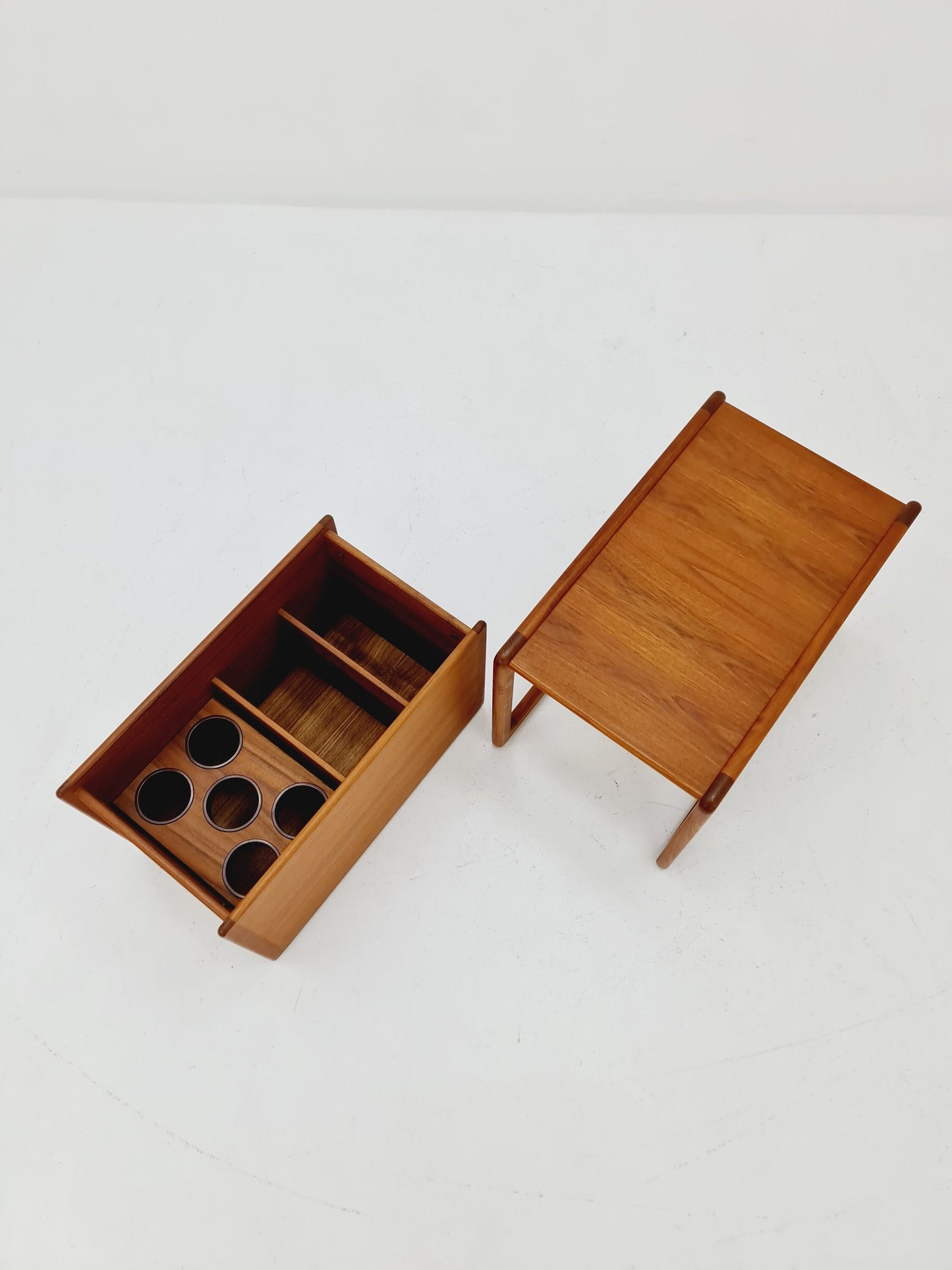 Mid century Danish teak nesting side table & bar Model DK-7480 by Kai Kristiansen for Vildbjerg Møbelfabrik ApS - 1960s