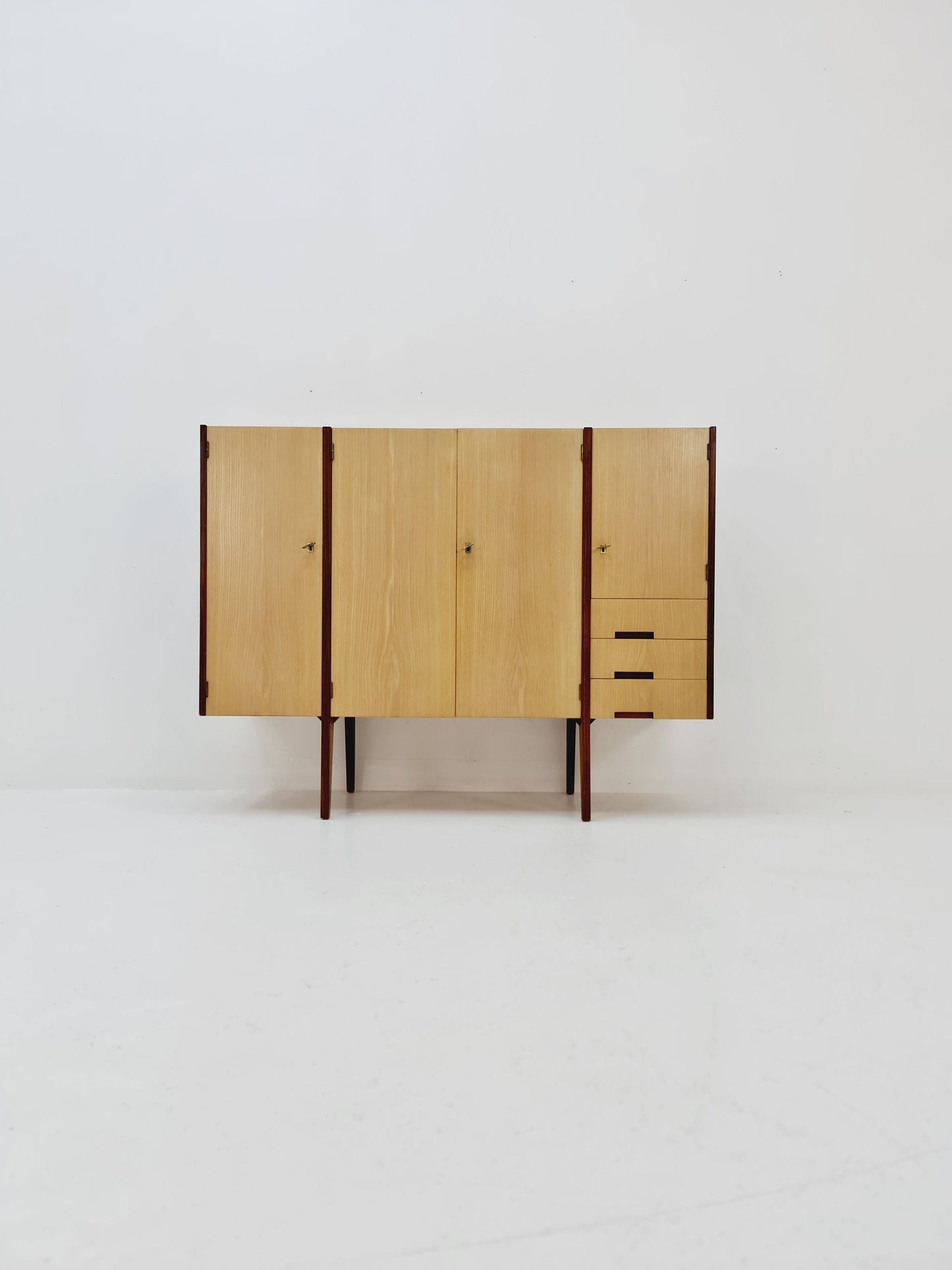 Midcentury German vintage Ash & walnut Highboard, By InterLübke 1960s