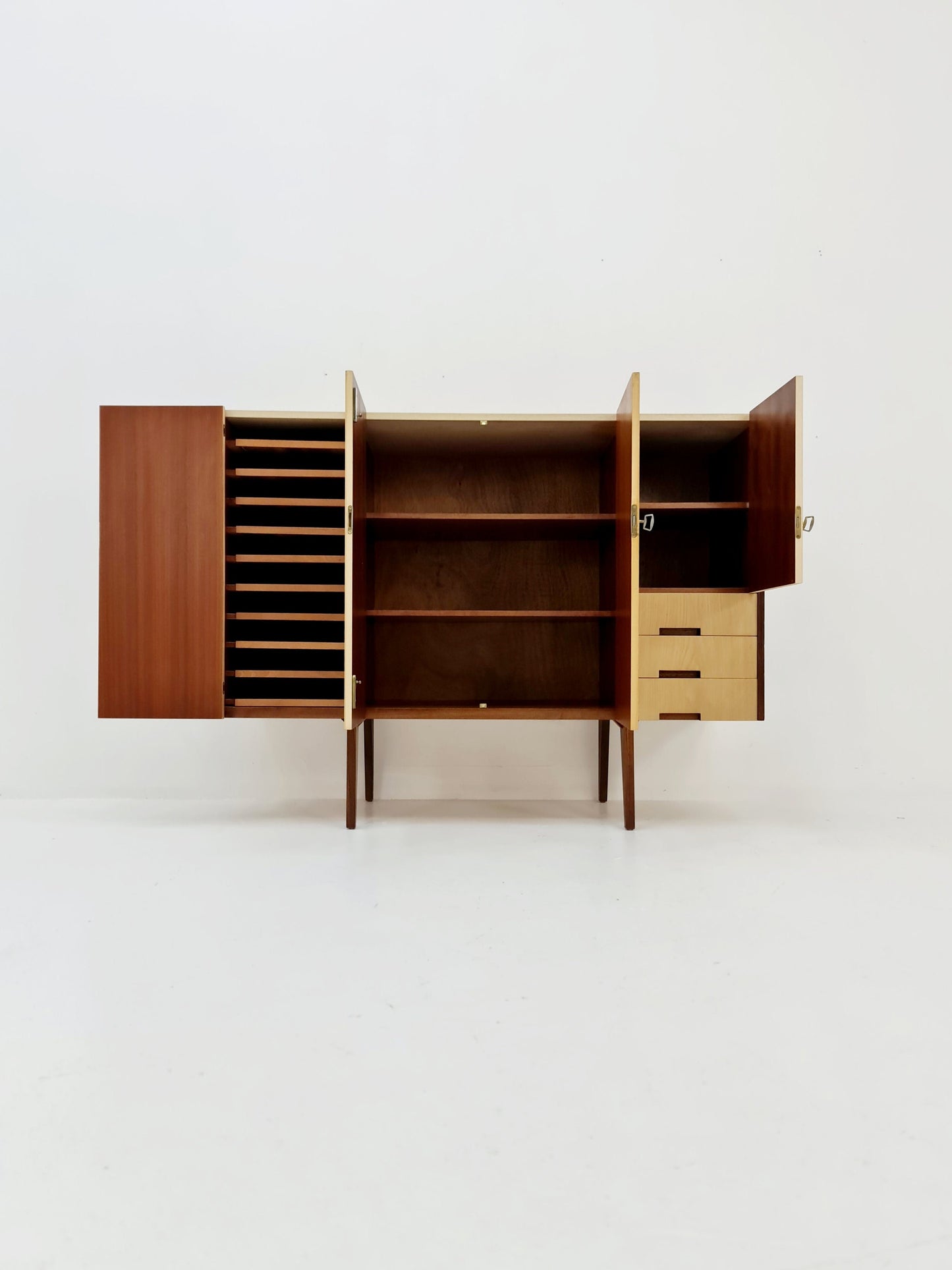 Midcentury German vintage Ash & walnut Highboard, By InterLübke 1960s