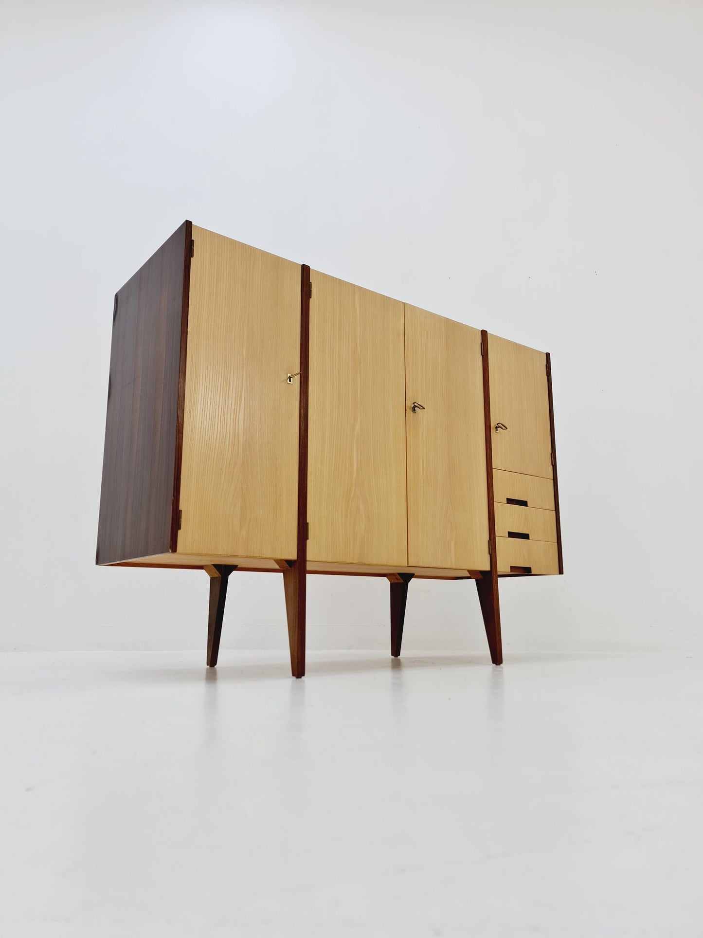 Midcentury German vintage Ash & walnut Highboard, By InterLübke 1960s