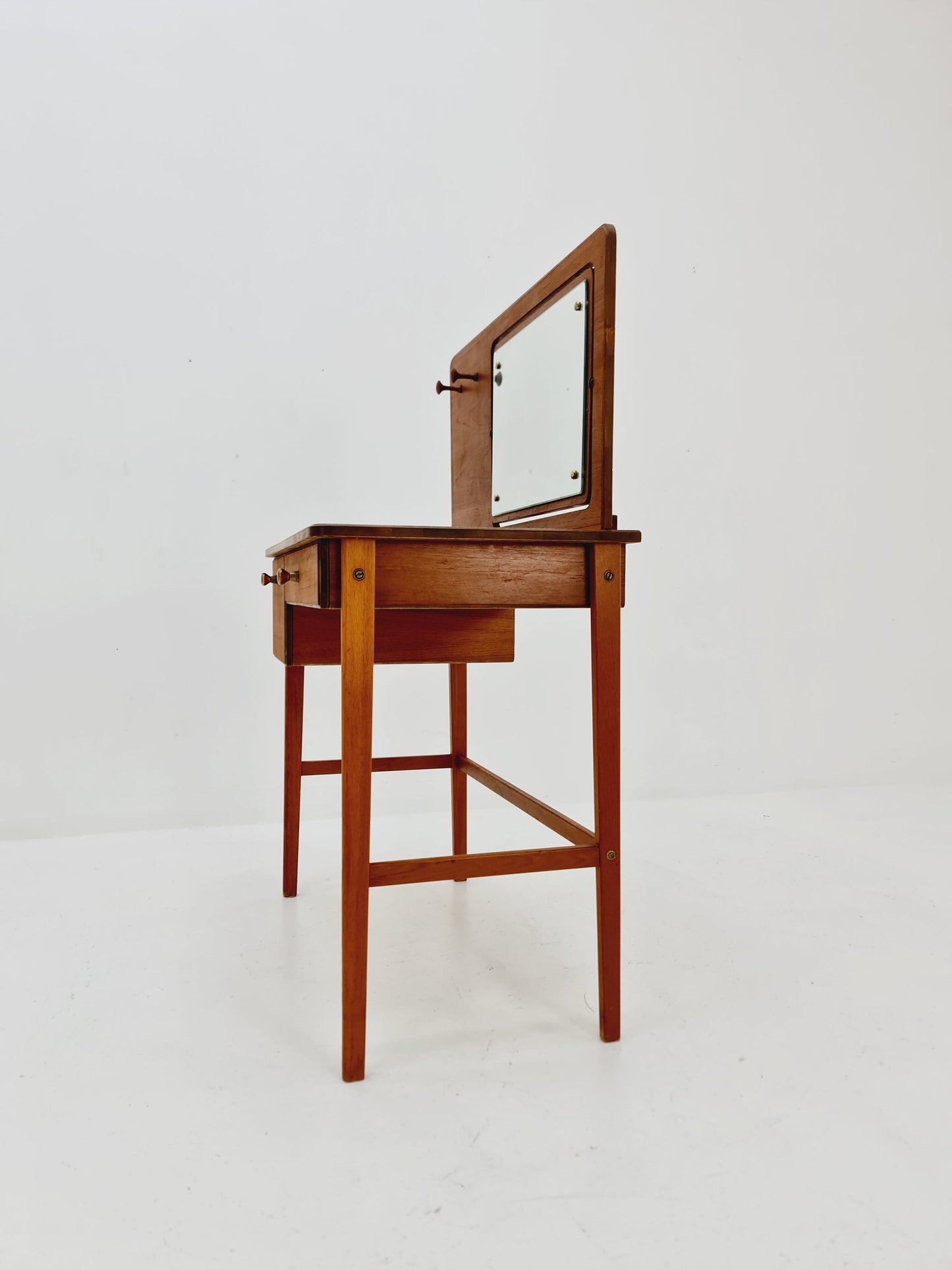 Mid Century Modern Danish teak & oak vanity table with stool make up table by Fröseke for AB nybrofabriken, 1960s