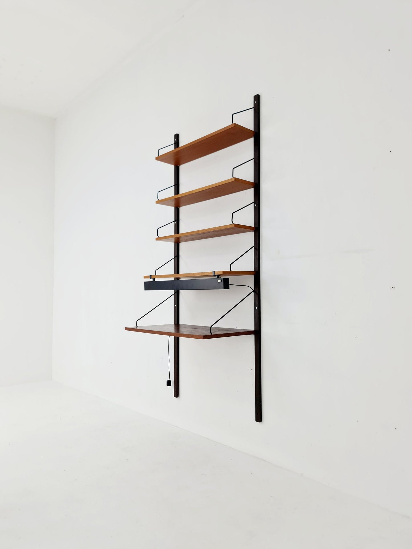 Midcentury Danish Teak Shelving Unit With Desk & light, by Poul Cadovius, 1960s
