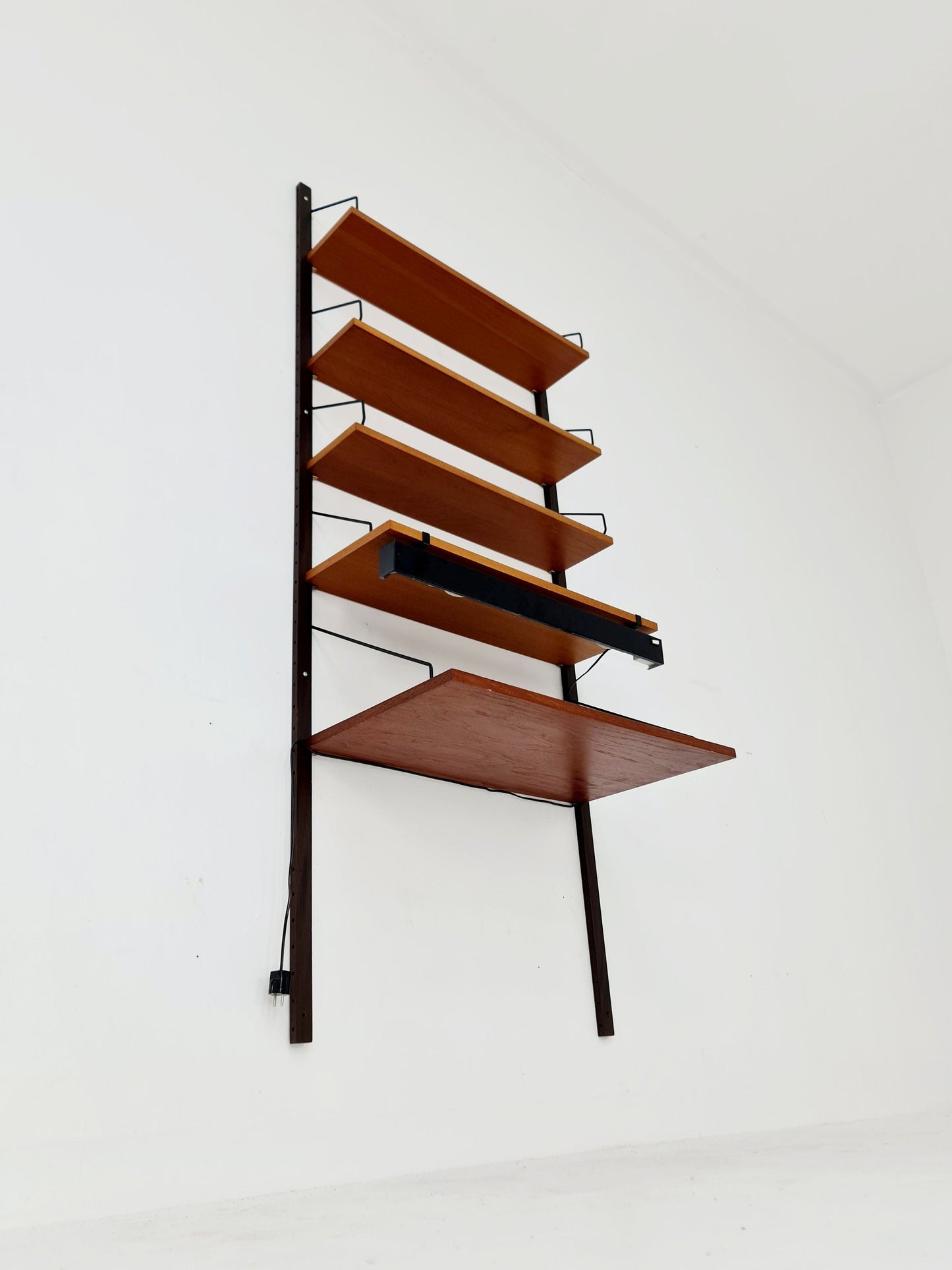 Midcentury Danish Teak Shelving Unit With Desk & light, by Poul Cadovius, 1960s