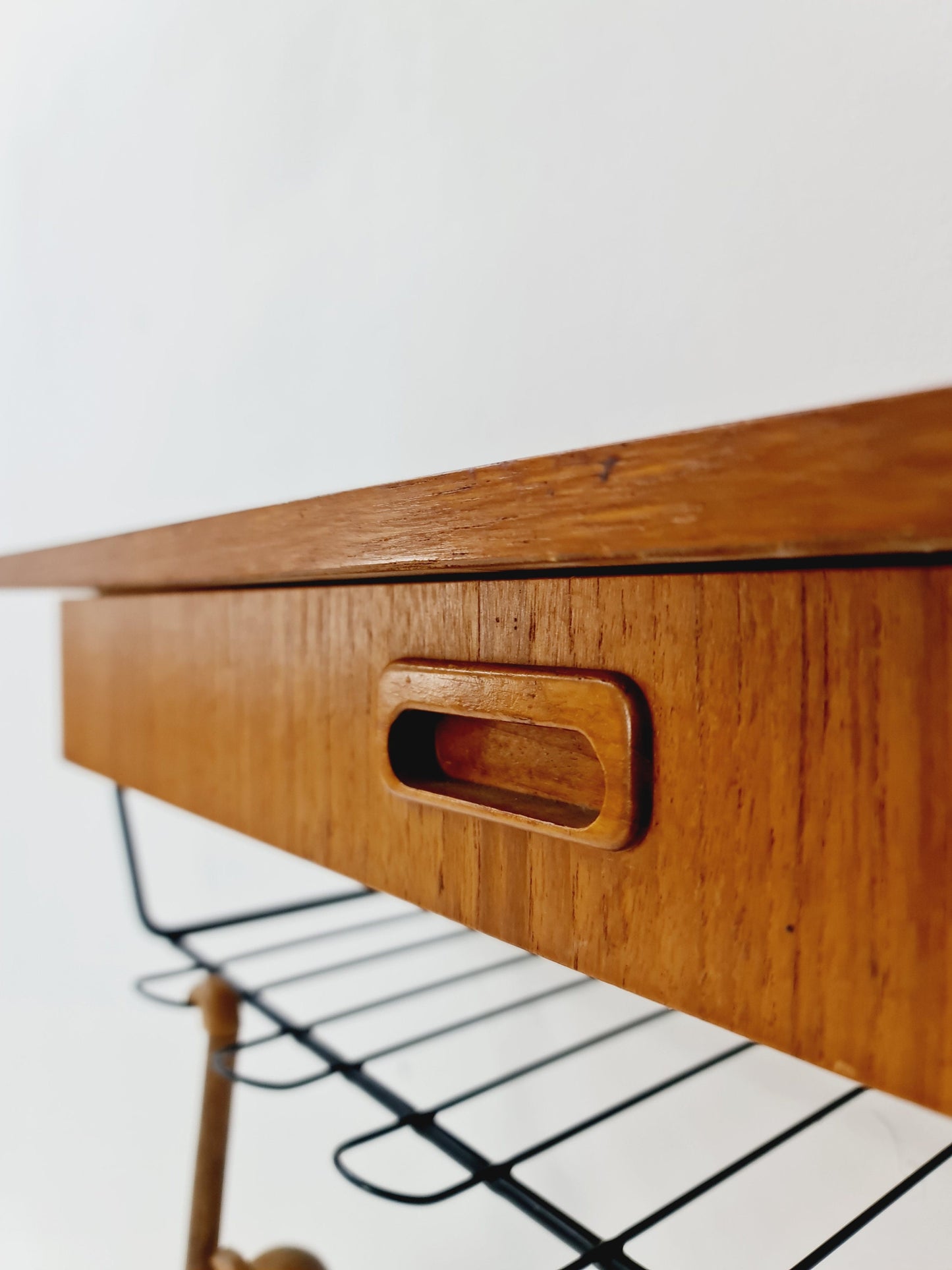 Scandinavian string teak floating/ hanging bedside table/ nightstand, 1960s