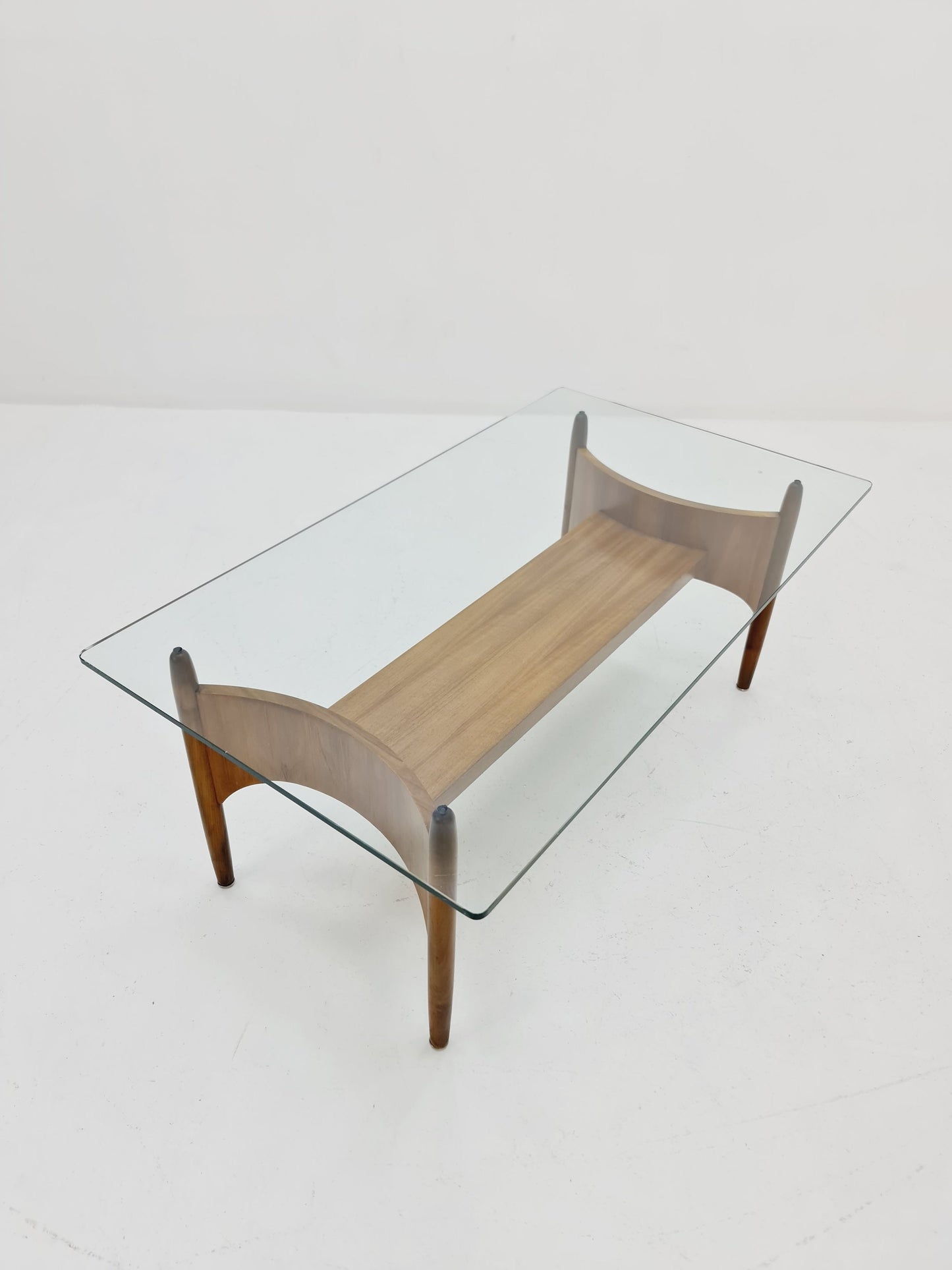 Vintage walnut and glass coffee table attributed to Sven Ellekaer, 1960s