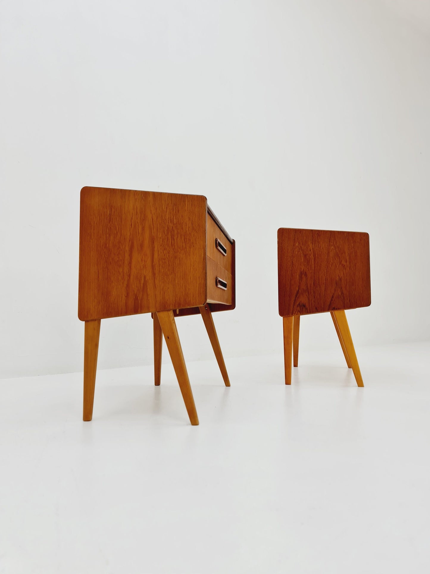 Rare big Midcentury Danish teak Vintage Side table/ Bedside table by Olholm Möbelfabrik, Denmark, 1960s, set of 2
