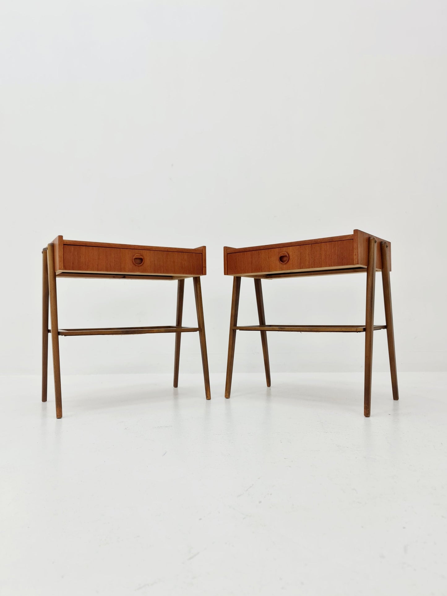 Danish Midcentury Side table/ Bedside table/ Night stand rattan and teak, set of 2