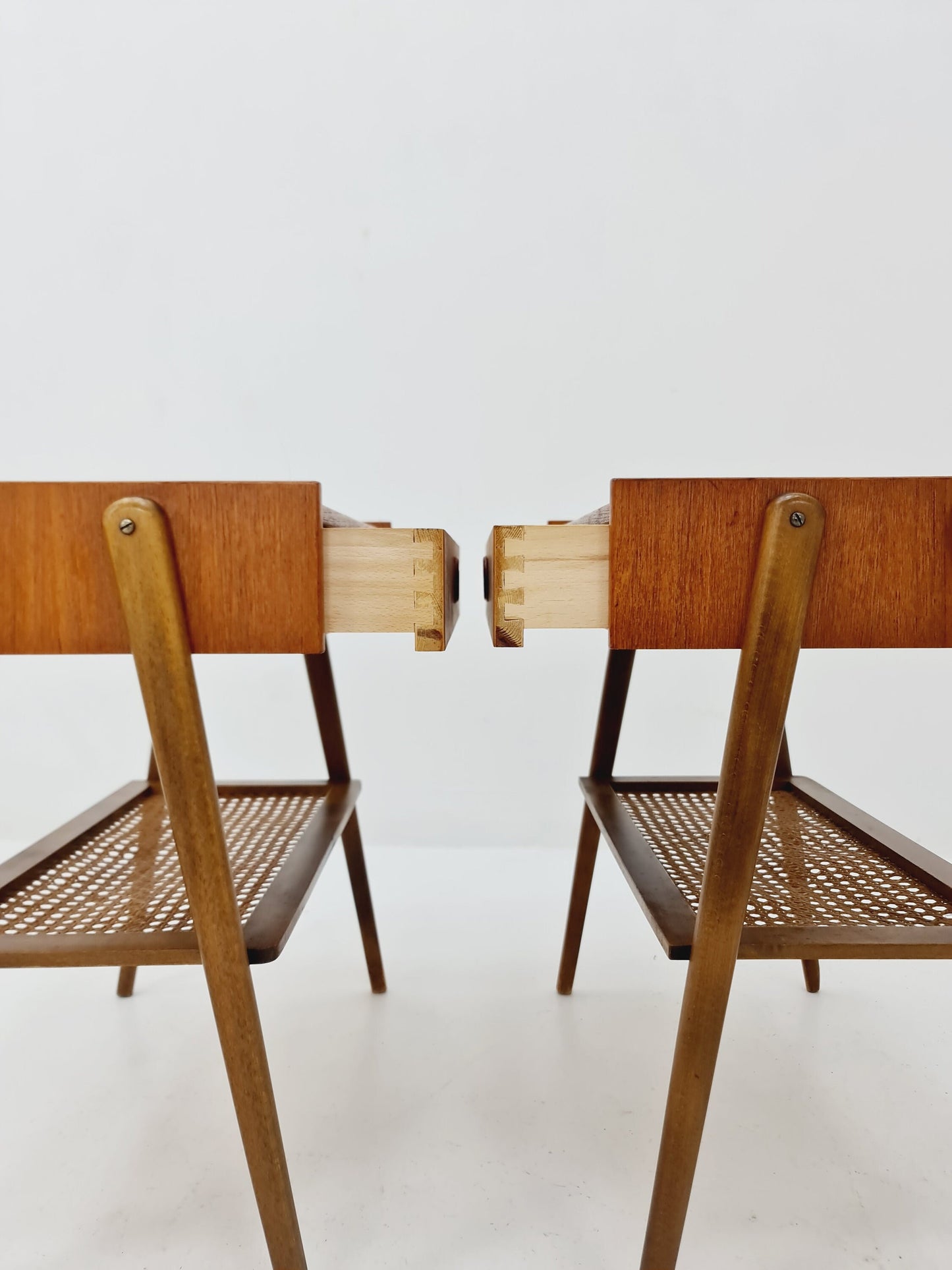 Danish Midcentury Side table/ Bedside table/ Night stand rattan and teak, set of 2