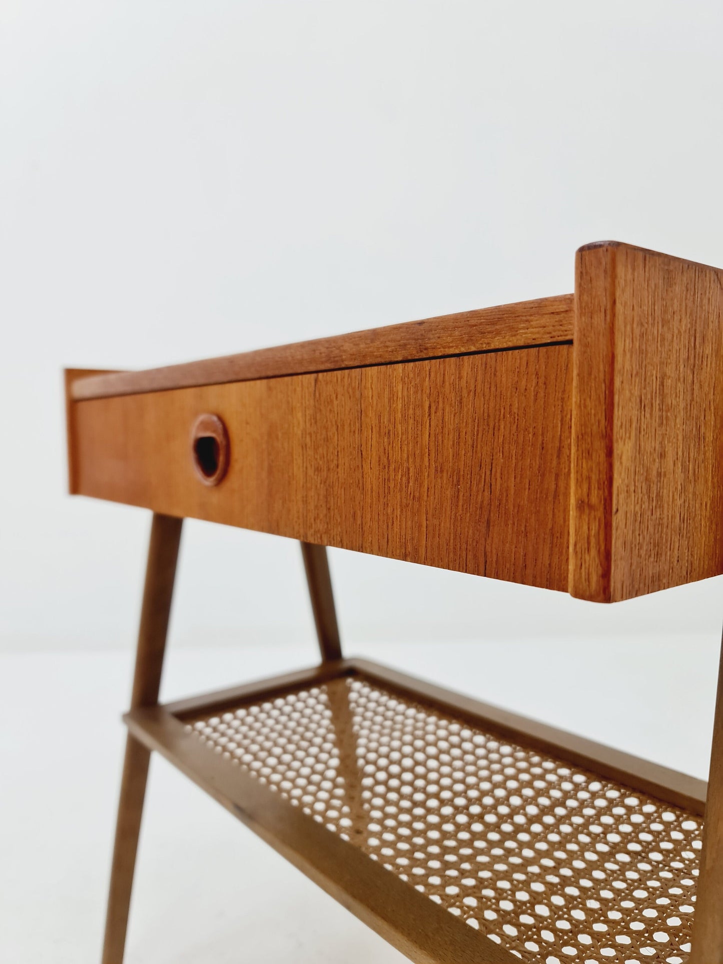 Danish Midcentury Side table/ Bedside table/ Night stand rattan and teak, set of 2