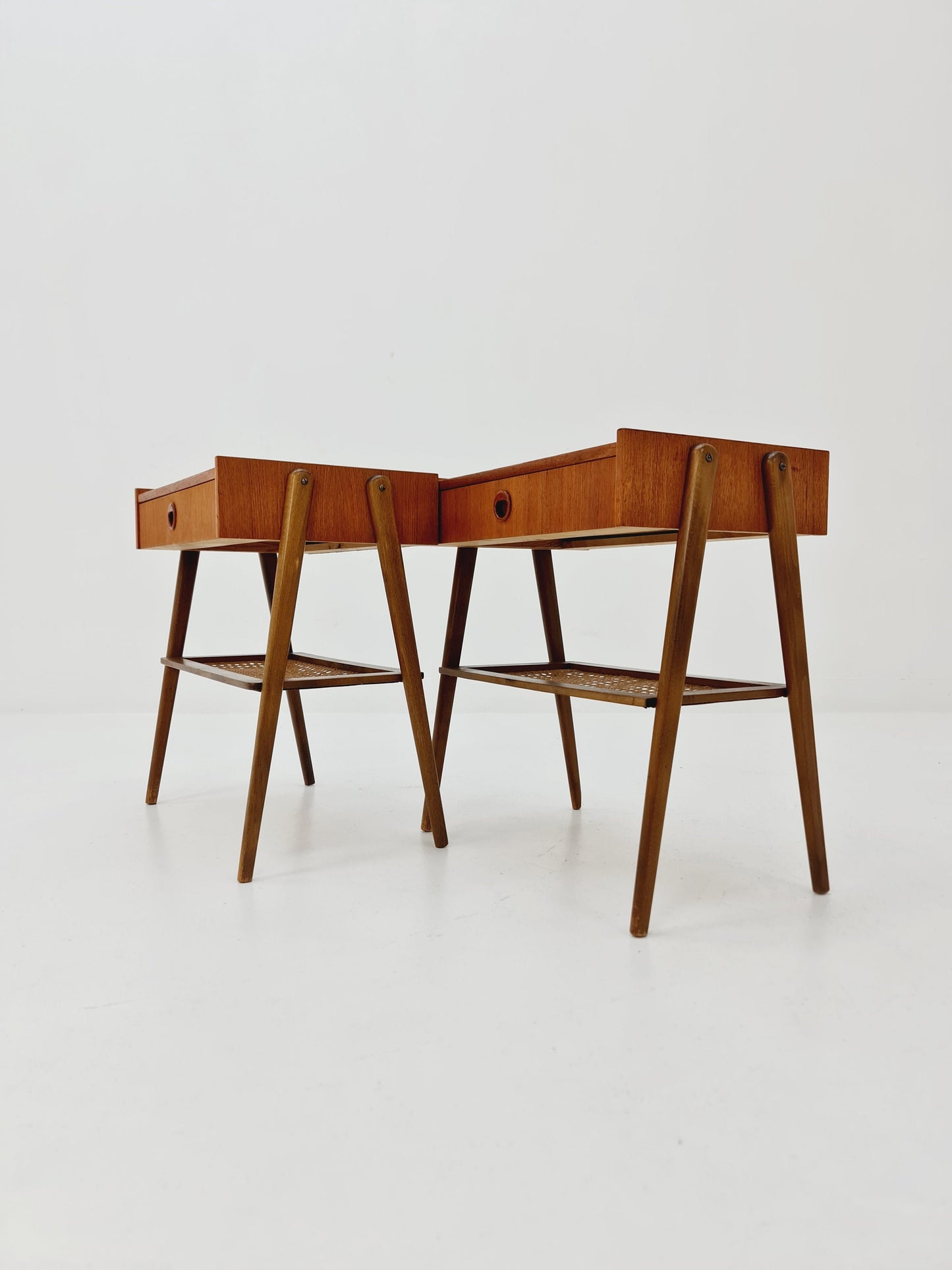 Danish Midcentury Side table/ Bedside table/ Night stand rattan and teak, set of 2