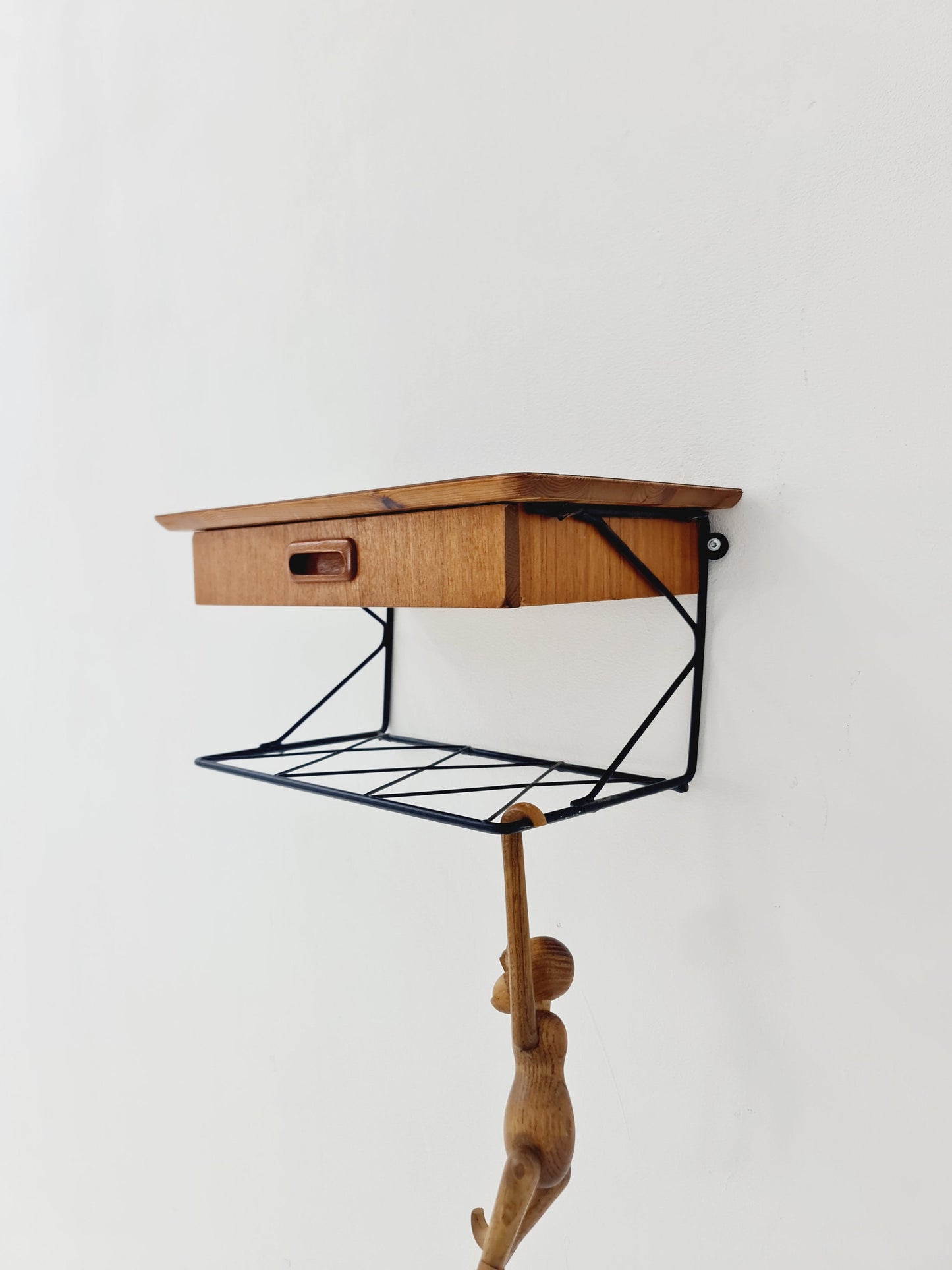 Scandinavian string teak & Rosewood floating/ hanging bedside table/ nightstand, 1960s