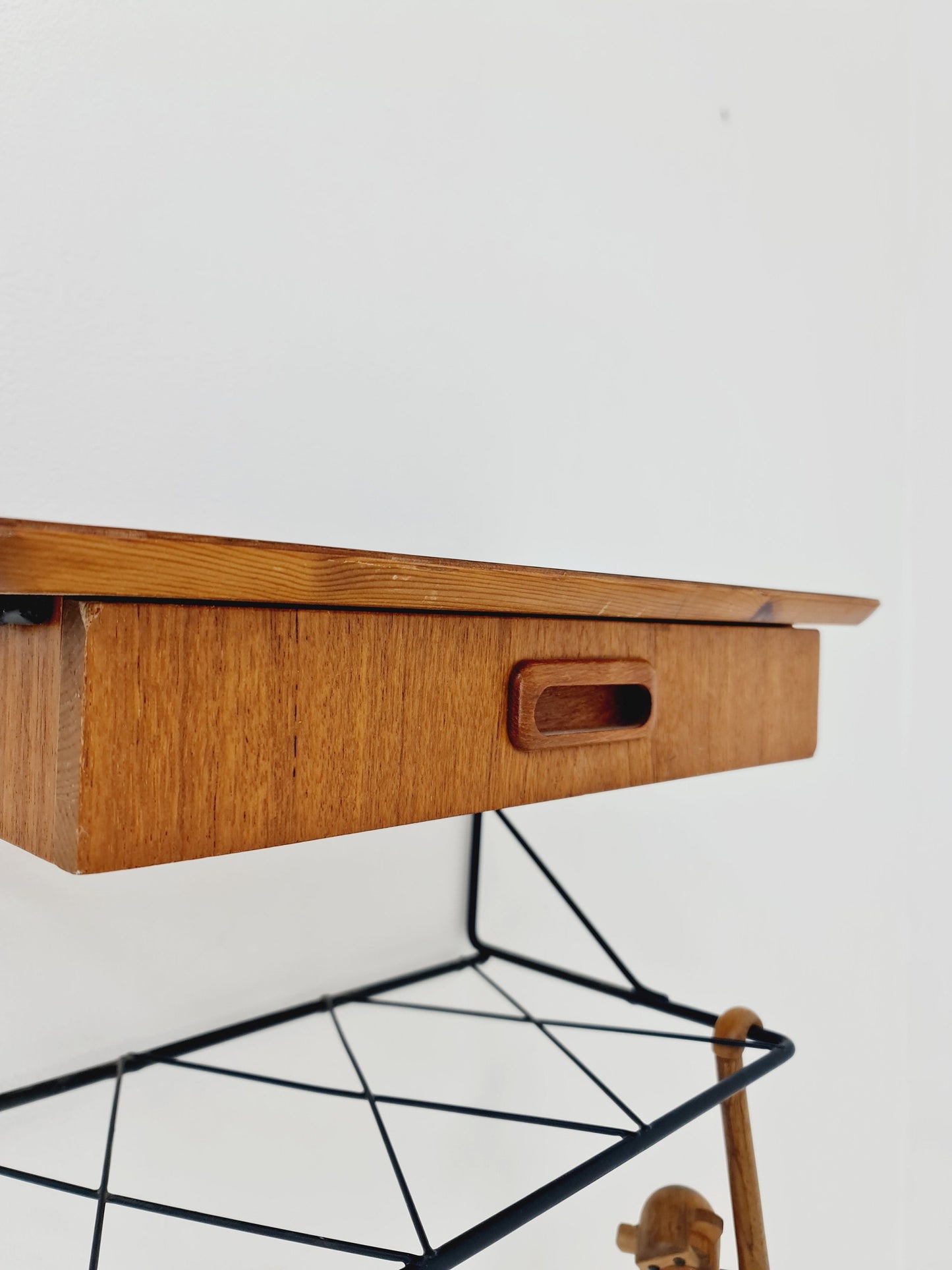 Scandinavian string teak & Rosewood floating/ hanging bedside table/ nightstand, 1960s