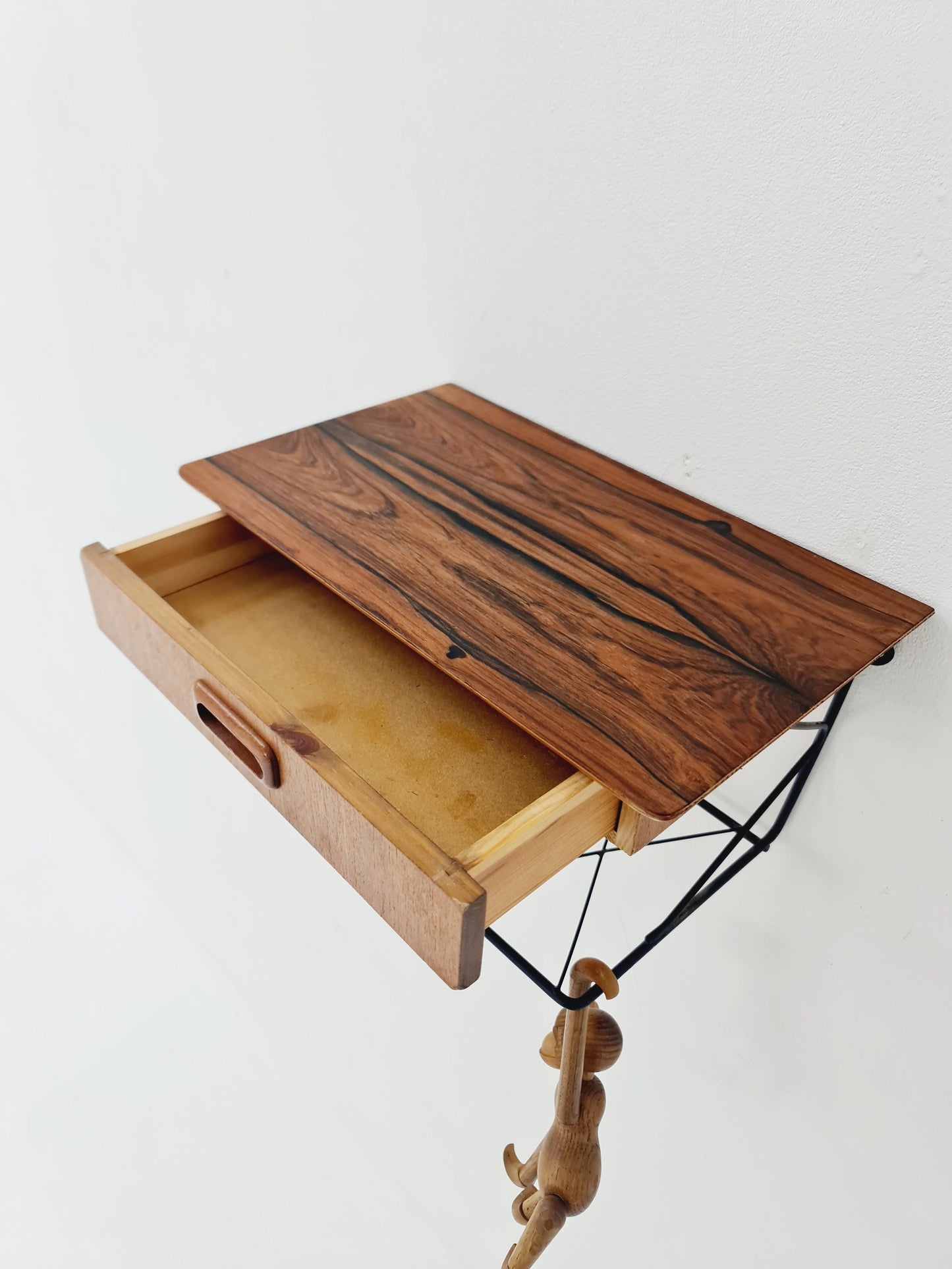 Scandinavian string teak & Rosewood floating/ hanging bedside table/ nightstand, 1960s