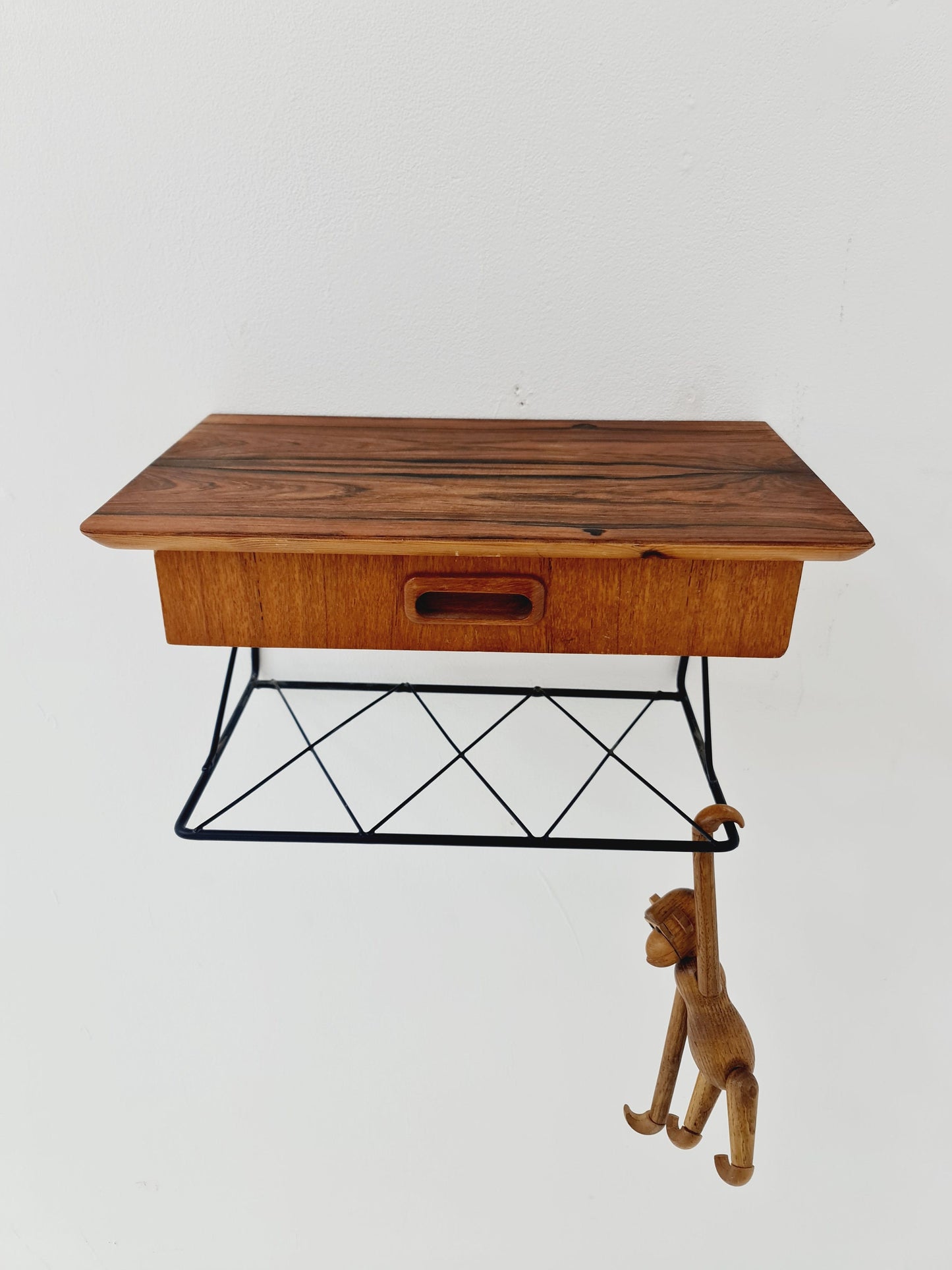Scandinavian string teak & Rosewood floating/ hanging bedside table/ nightstand, 1960s