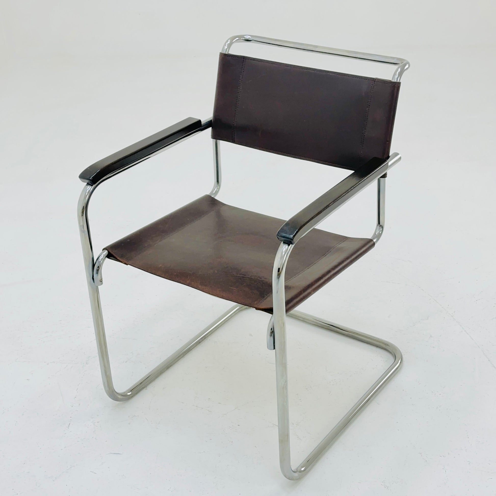 1 of 8 Bauhaus brown leather iconic armchair by mart Stam for Thonet 1980s