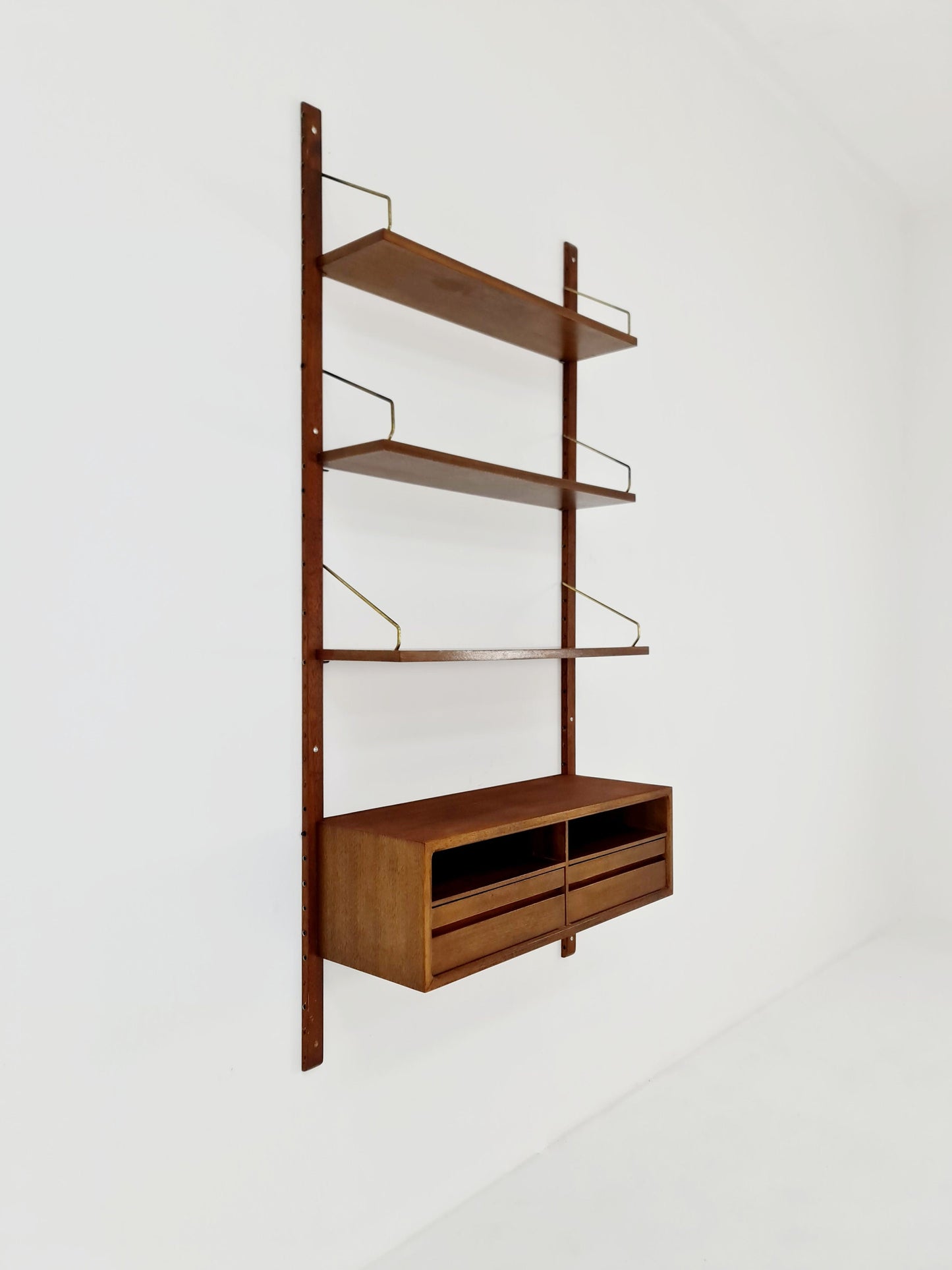 Midcentury Danish walnut Wall-Mounted Shelving Unit, by Royal for Poul Cadovius, 1960s