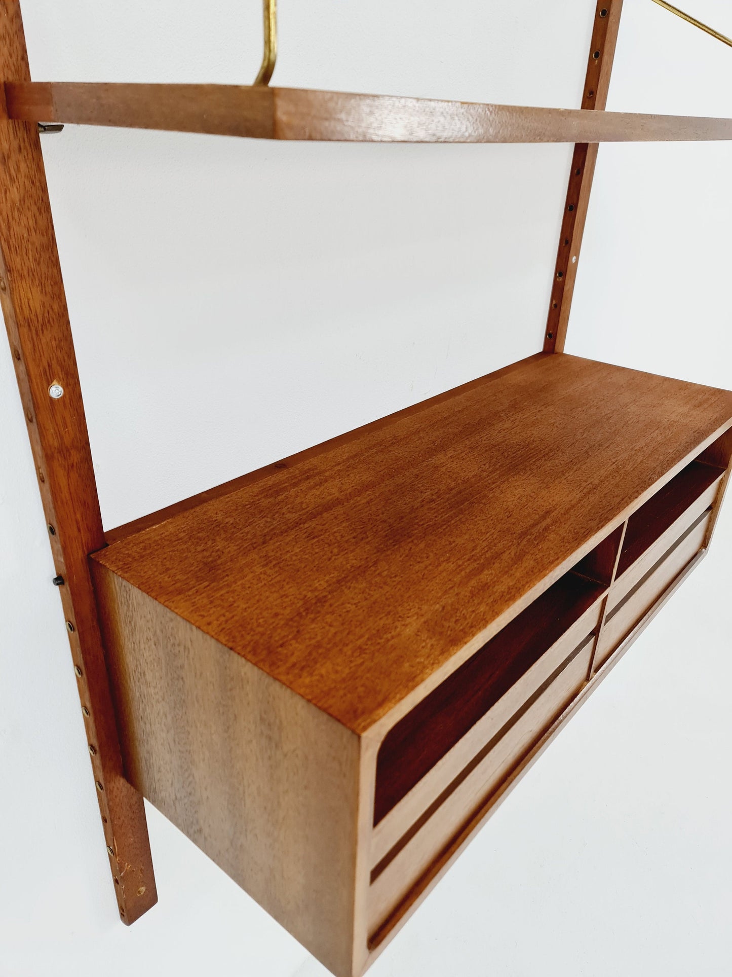 Midcentury Danish walnut Wall-Mounted Shelving Unit, by Royal for Poul Cadovius, 1960s