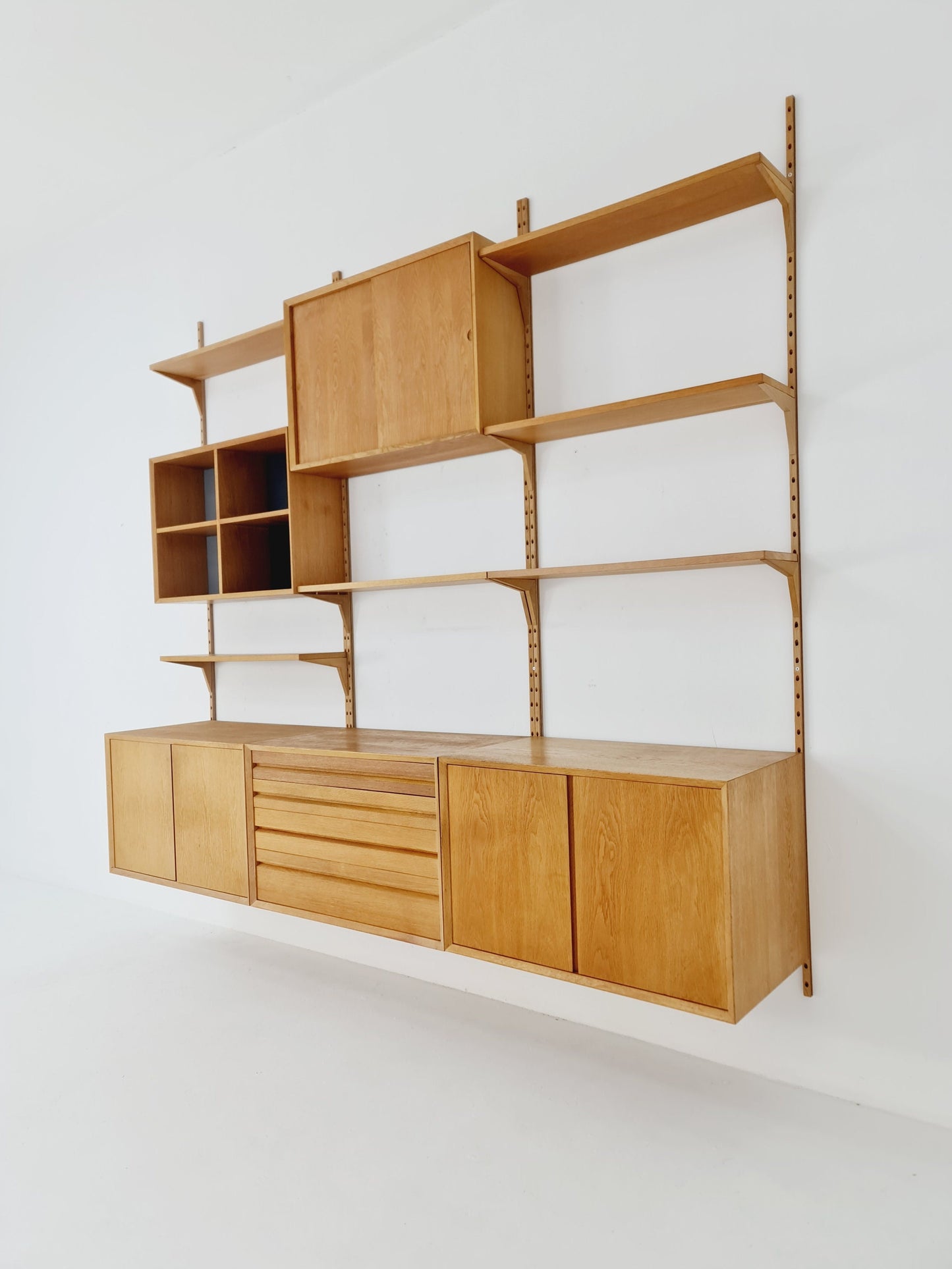 Big Mid century Danish Oak Wall Unit with 5 cabinets by Poul Cadovius for Cado, Denmark, 1960s