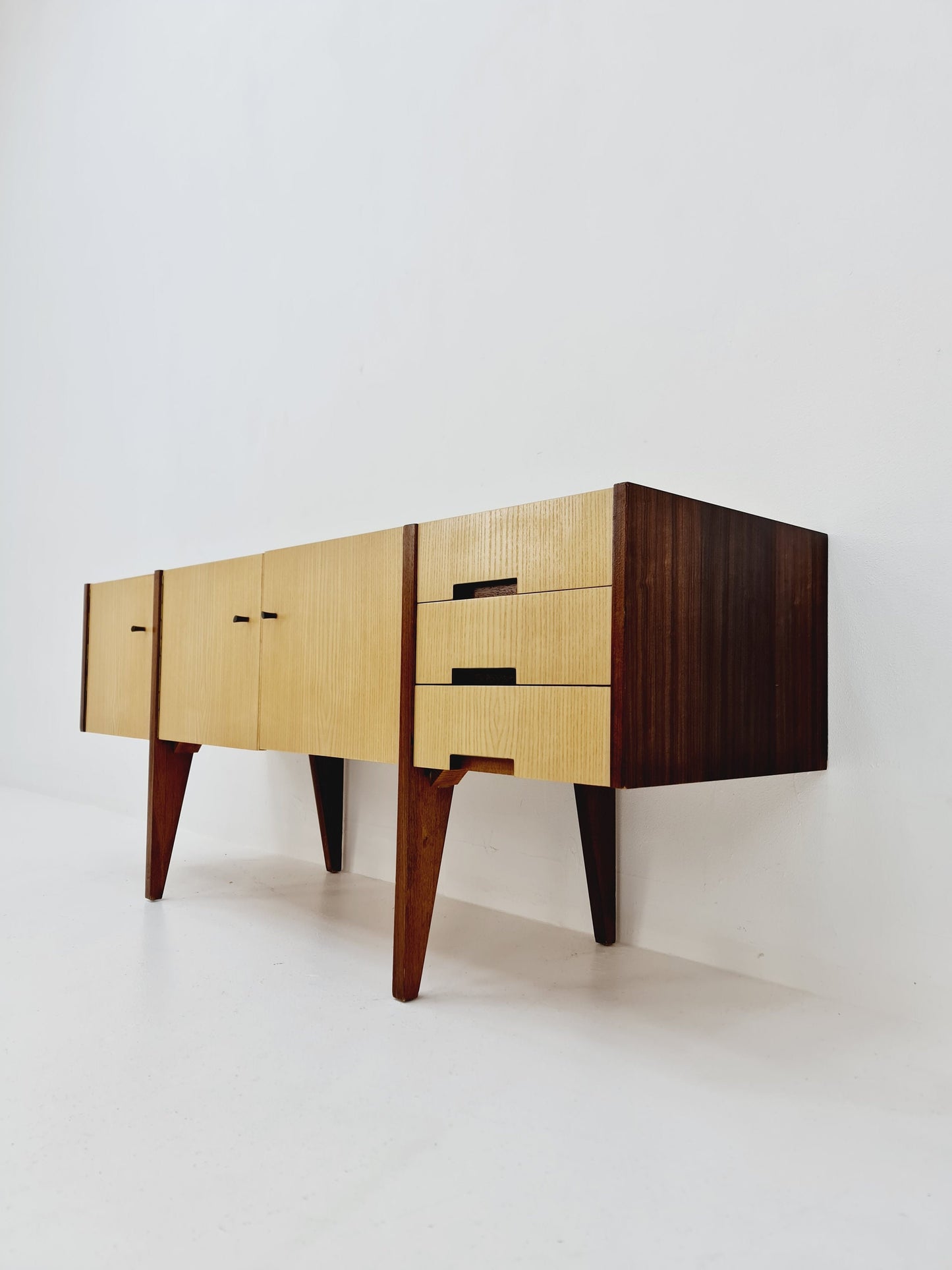 Midcentury German vintage Ash & walnut sideboard, 1960s