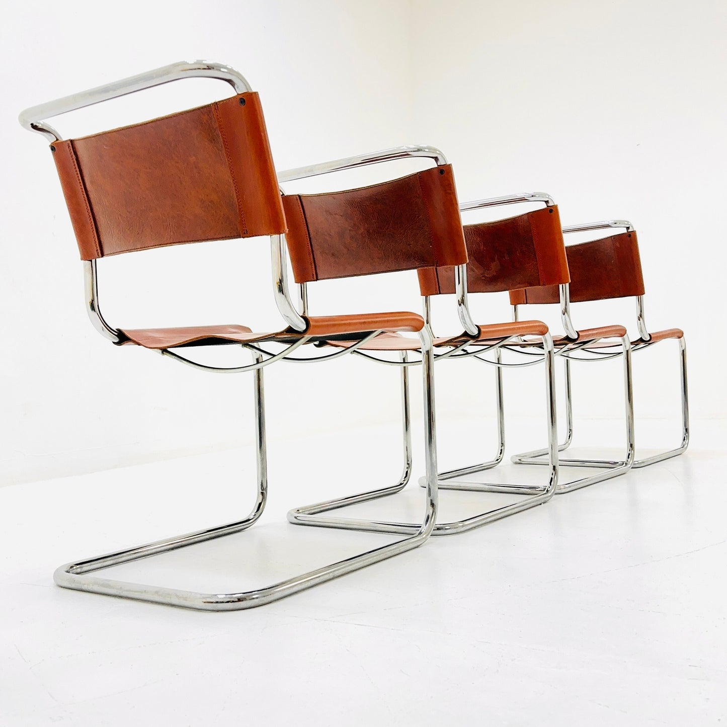 Set of 4 Mid-Century Vintage S33 Cognac Chairs by Mart Stam & Marcel Breuer from Thonet 1980s