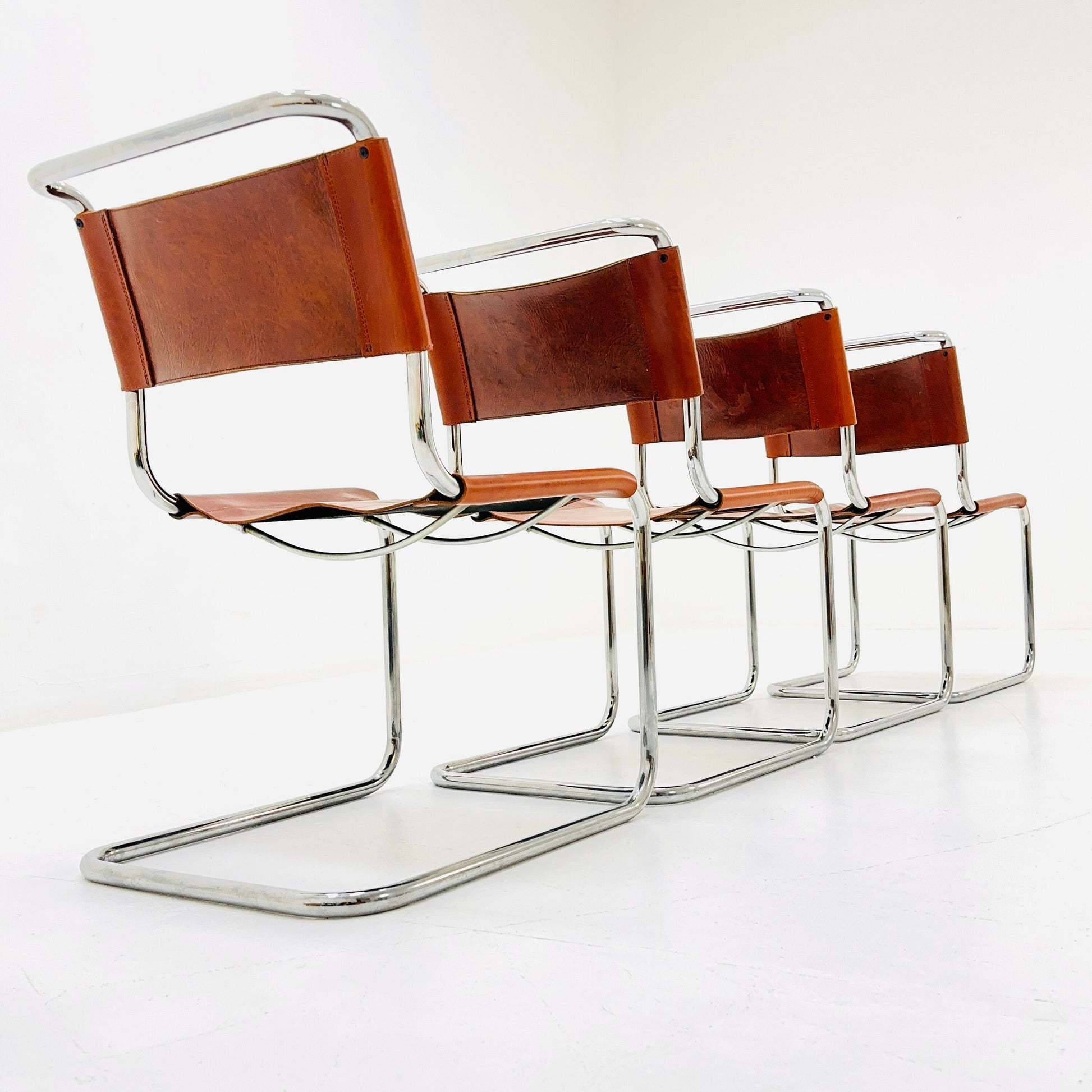 Set of 4 Mid-Century Vintage S33 Cognac Chairs by Mart Stam & Marcel Breuer from Thonet 1980s