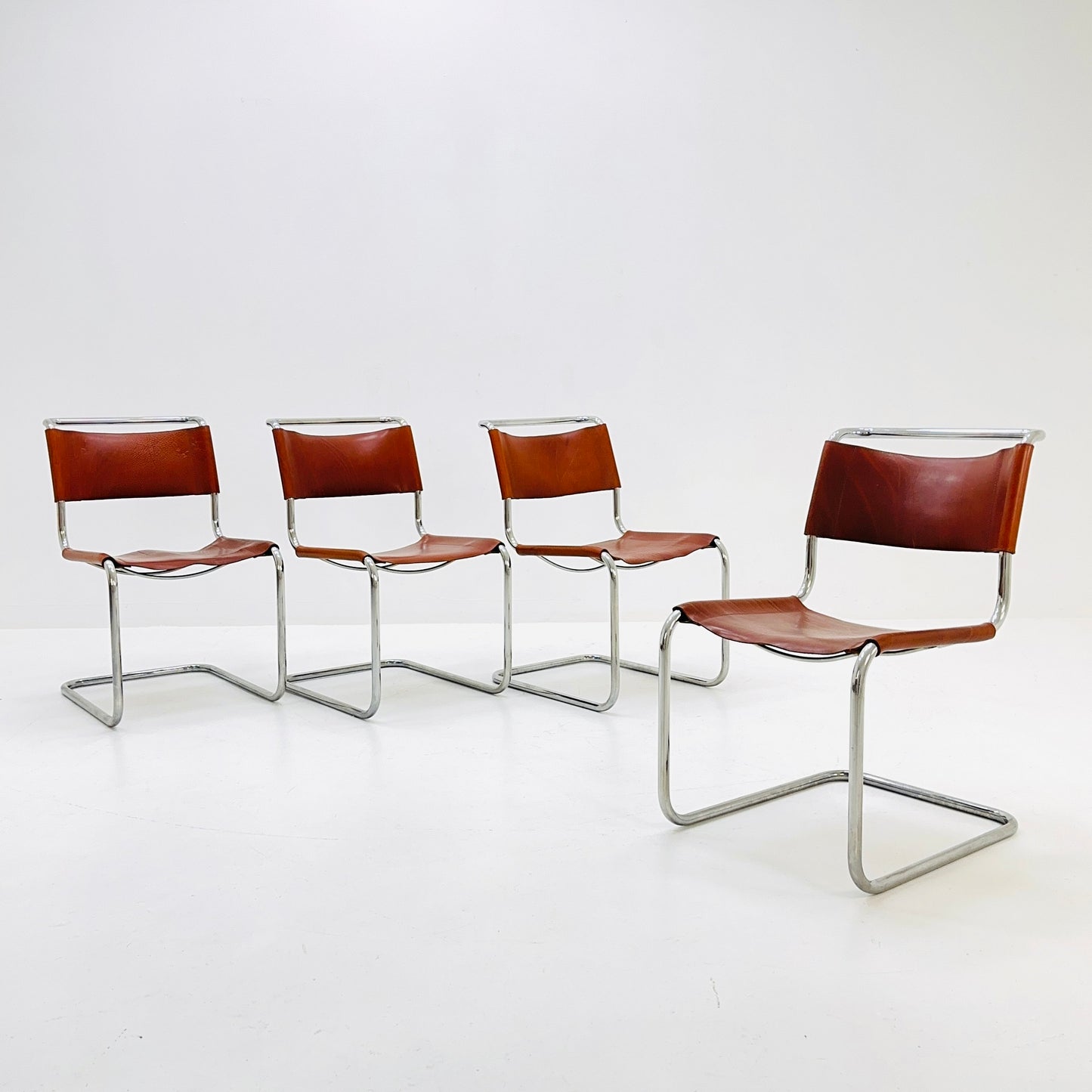Set of 4 Mid-Century Vintage S33 Cognac Chairs by Mart Stam & Marcel Breuer from Thonet 1980s