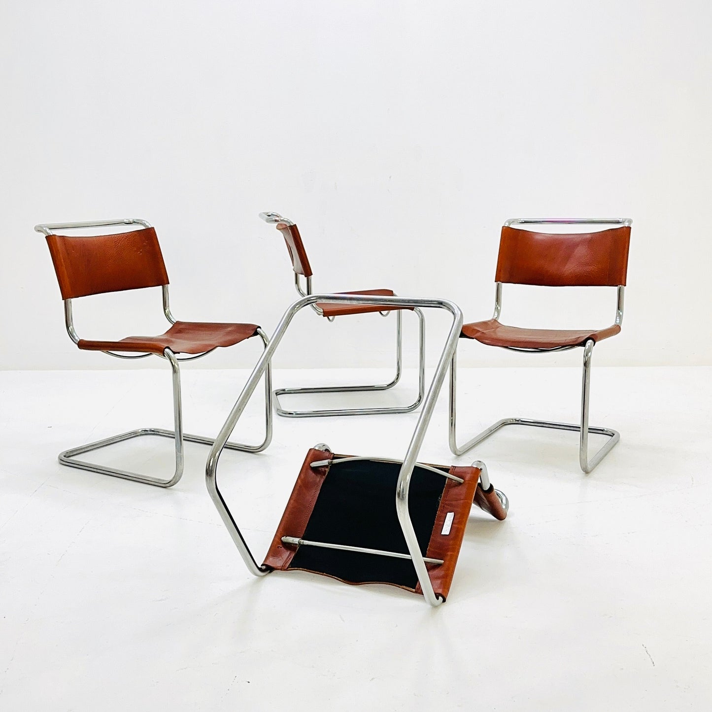 Set of 4 Mid-Century Vintage S33 Cognac Chairs by Mart Stam & Marcel Breuer from Thonet 1980s