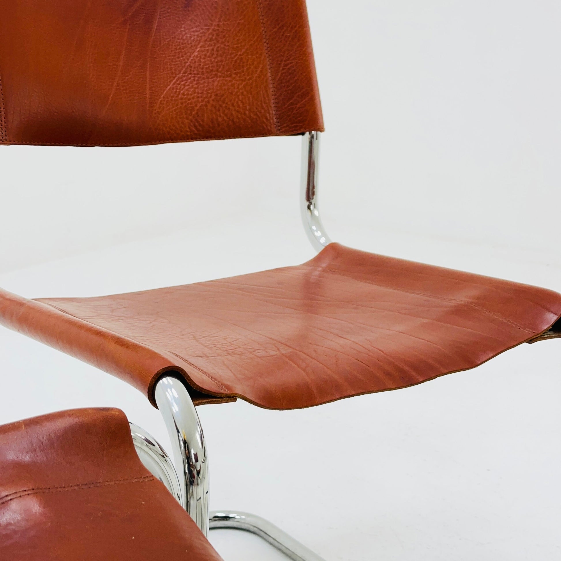 Set of 4 Mid-Century Vintage S33 Cognac Chairs by Mart Stam & Marcel Breuer from Thonet 1980s