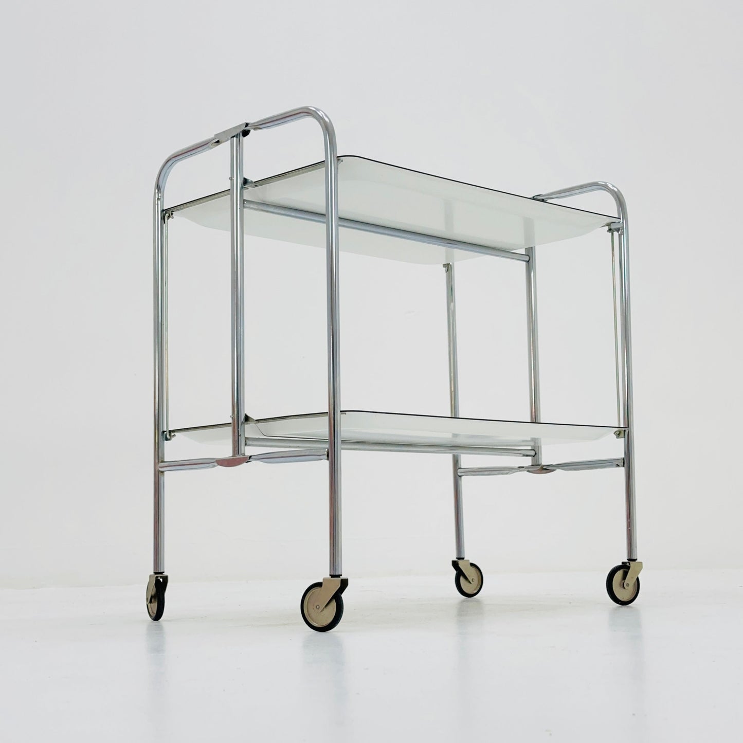 Mid-Century Italian Folding white Plastic & Metal Serving Trolley, 1970s