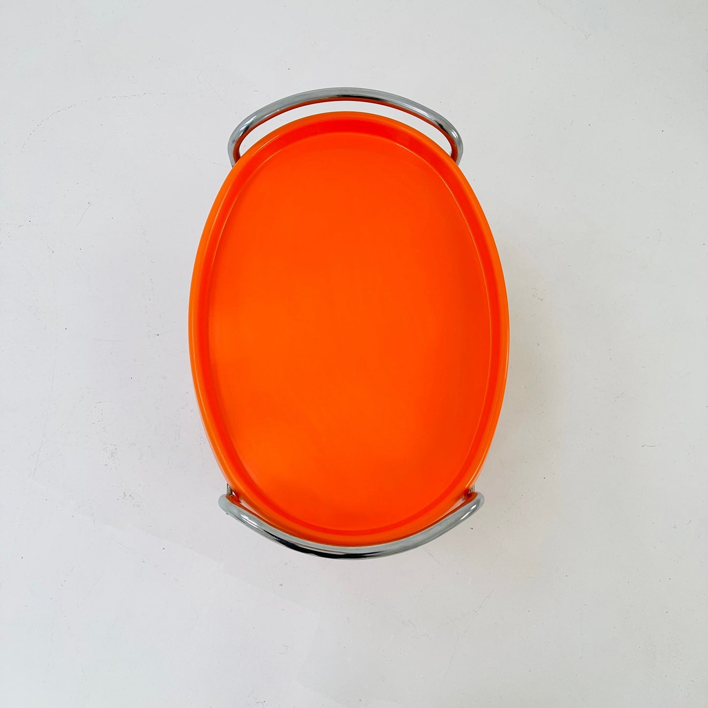 Space Age oval Vintage Orange Plastic Chromed Bar Cart/trolley 1970s, Italy