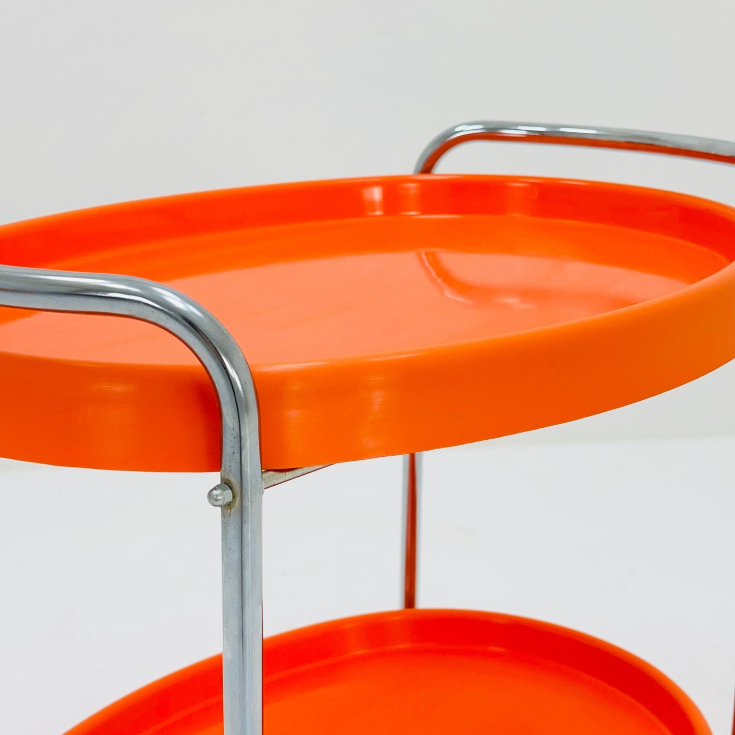 Space Age oval Vintage Orange Plastic Chromed Bar Cart/trolley 1970s, Italy