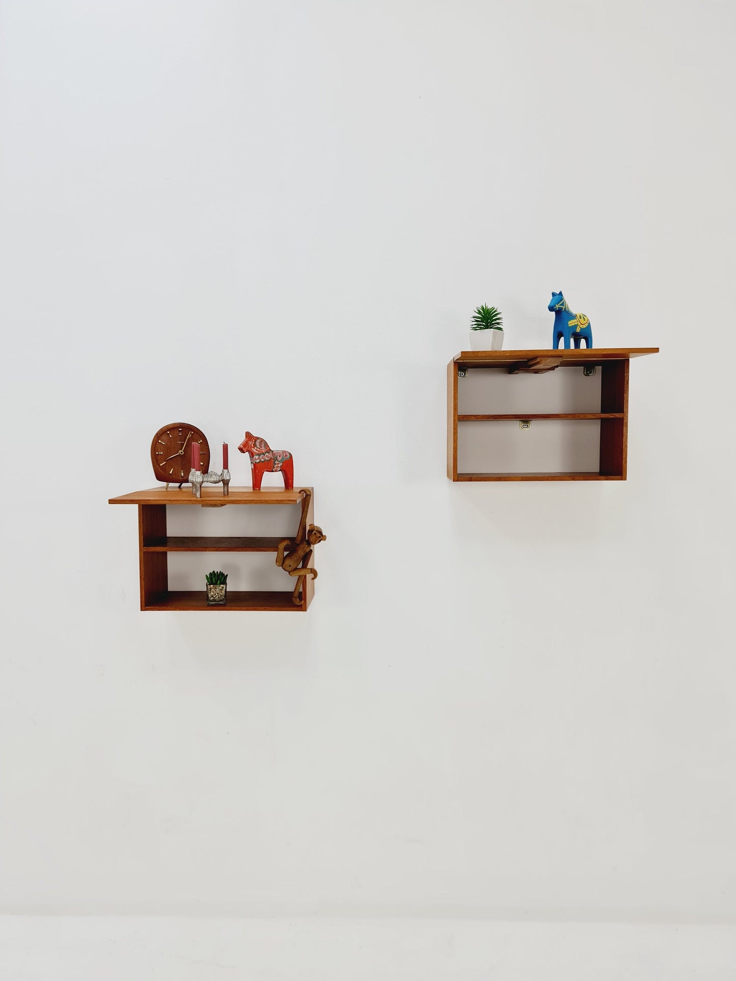 Rare pair of Danish teak floating extandable shelf nightstands, 1960s