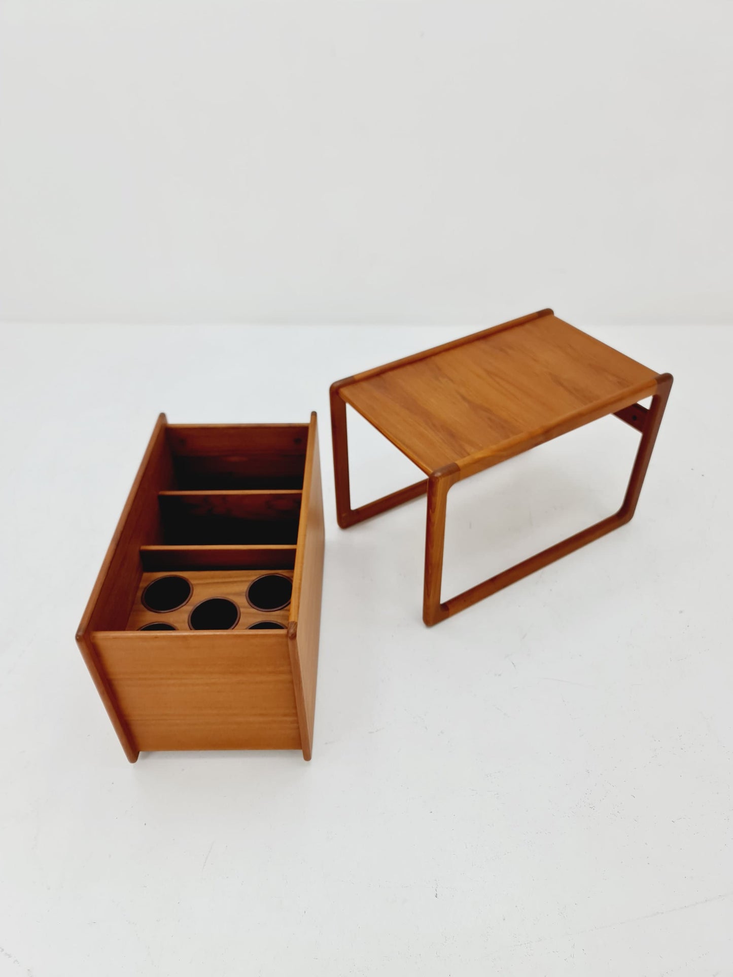 Mid century Danish teak nesting side table & bar Model DK-7480 by Kai Kristiansen for Vildbjerg Møbelfabrik ApS - 1960s