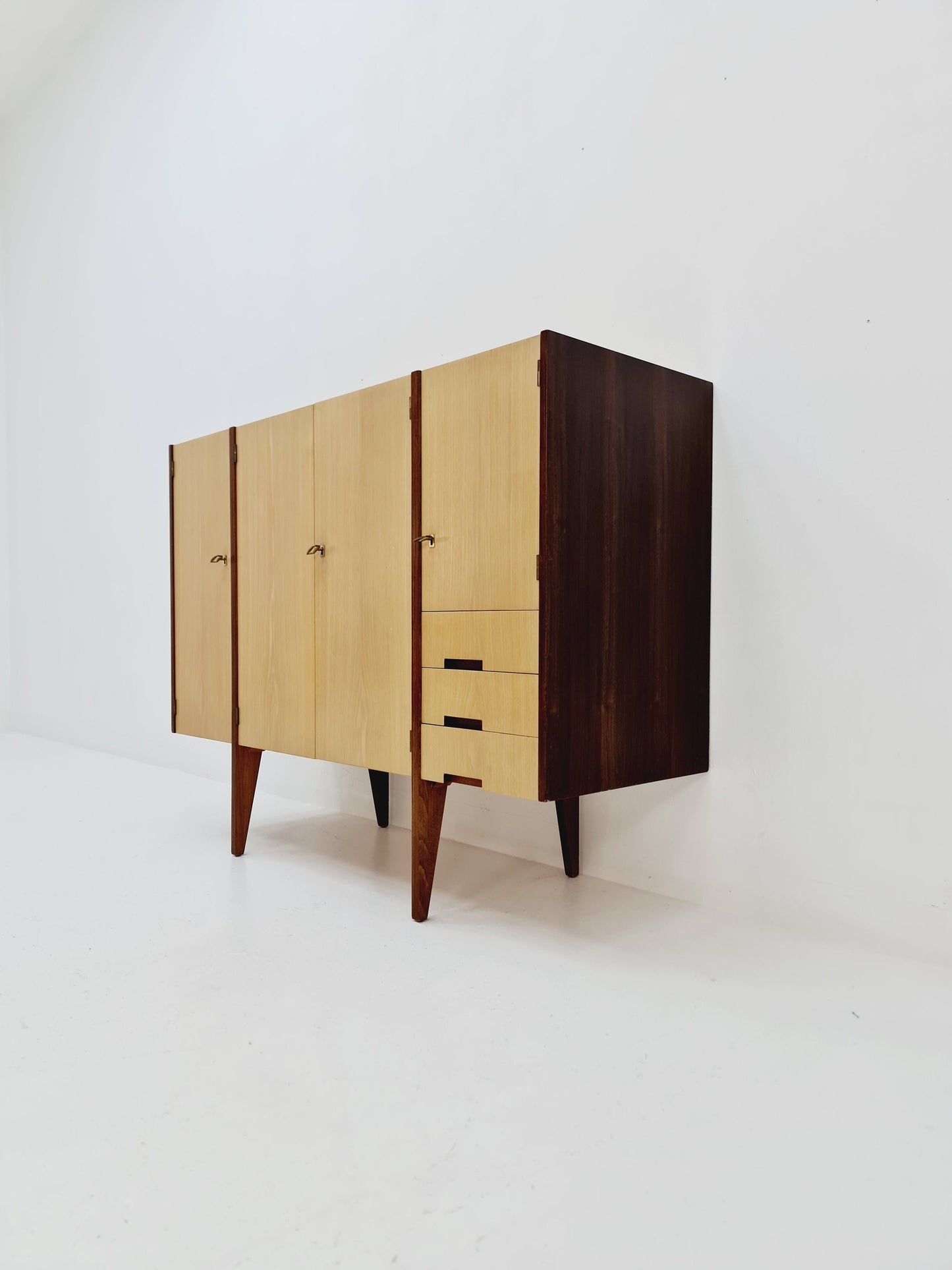 Midcentury German vintage Ash & walnut Highboard, By InterLübke 1960s
