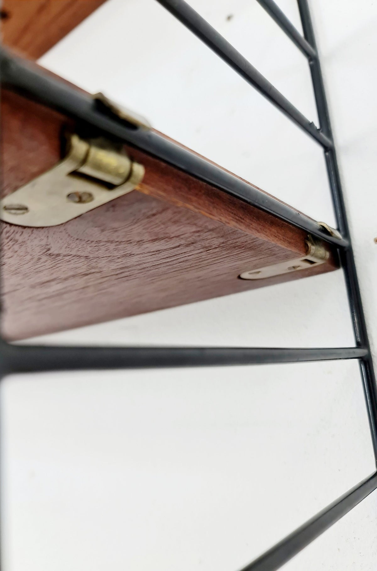 Original MCM Teak shelving system - consists of black lacquered metal ladders, from string Stockholm 1960s