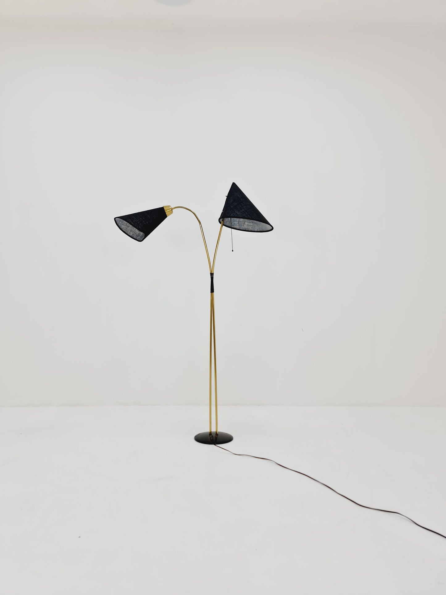 German Modern three flex arms brass floor lamp, tütenlampe, 1950s