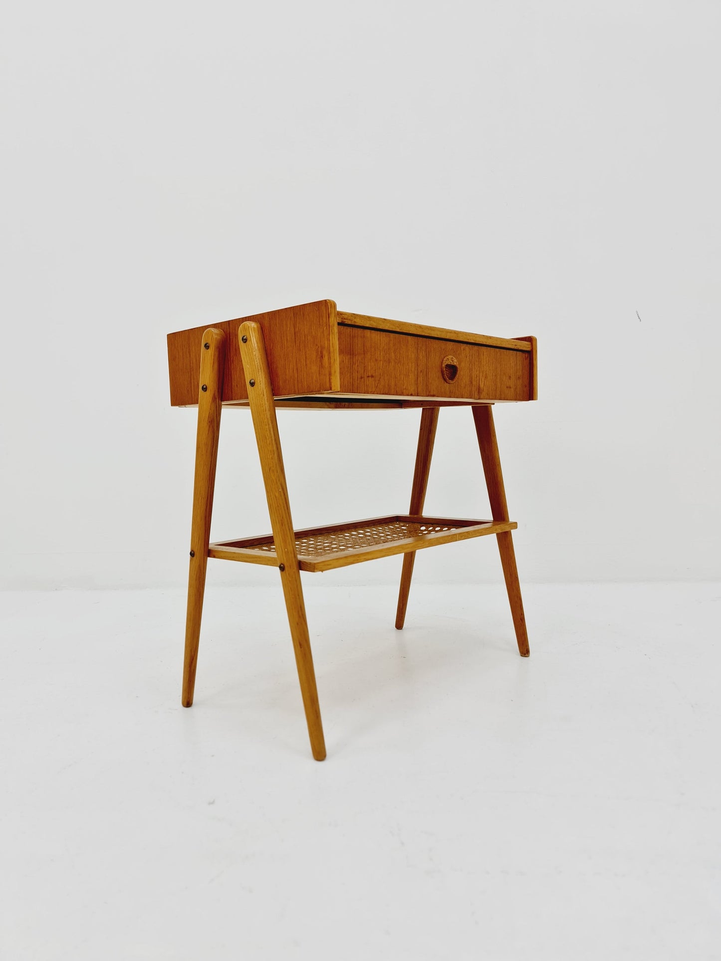 Danish Midcentury Side table/ Bedside table/ Night stand rattan and teak,