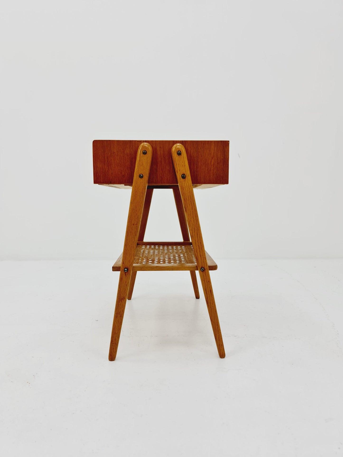 Danish Midcentury Side table/ Bedside table/ Night stand rattan and teak,